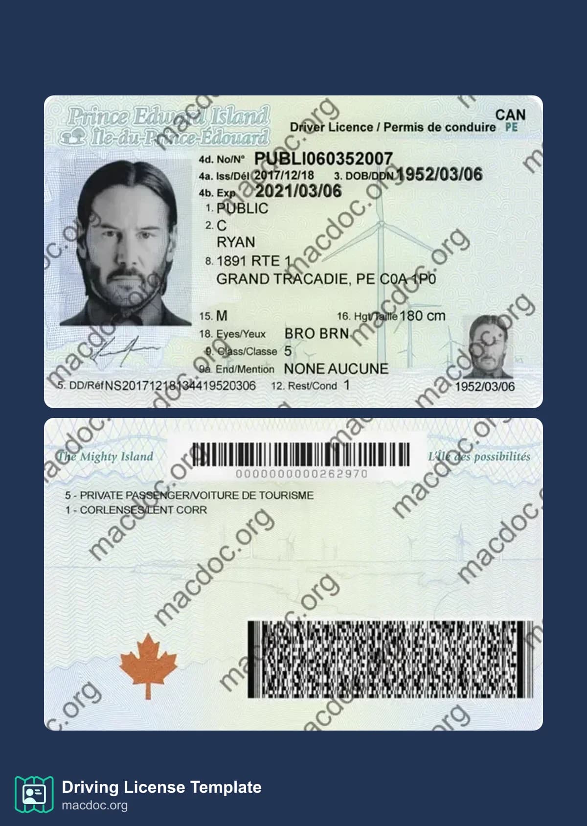Canada Prince Edward Island Driver License in PSD Format