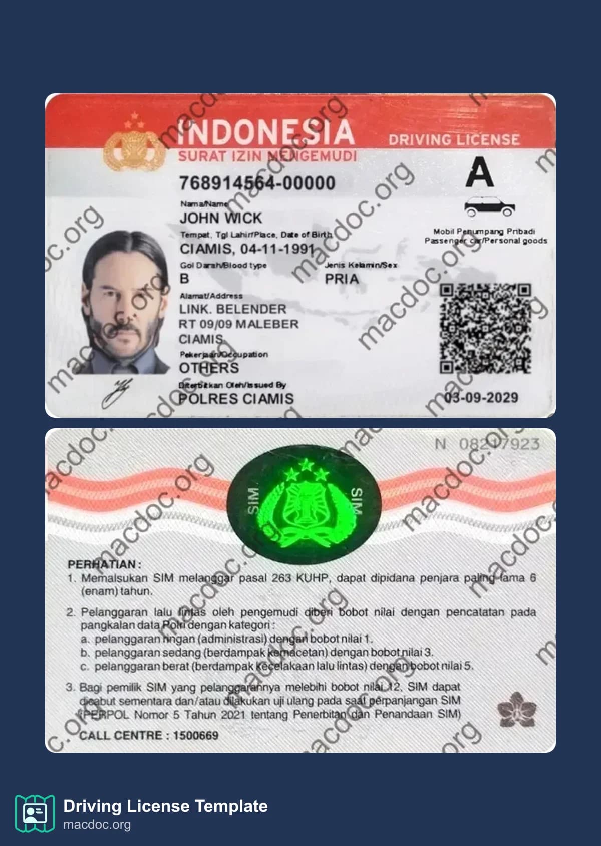 Indonesia Driver License Template – Editable PSD Mockup