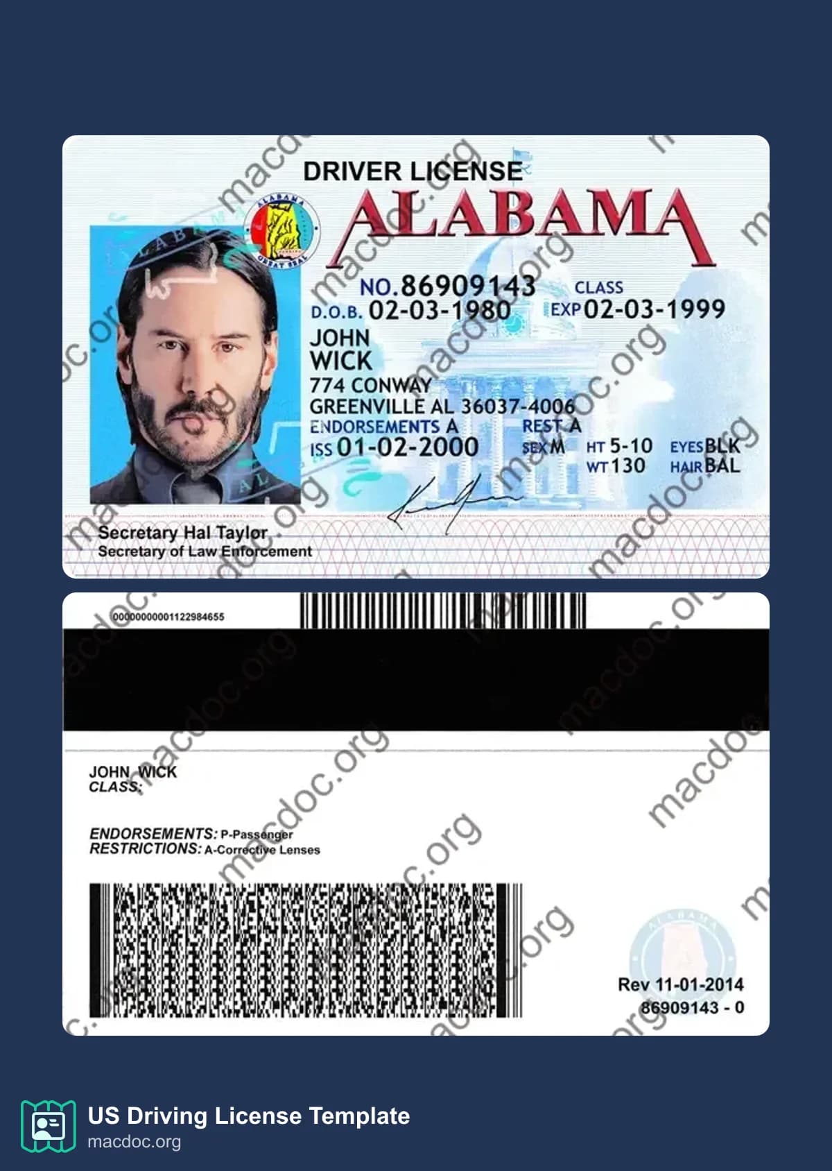 Alabama Driver License in PSD Format