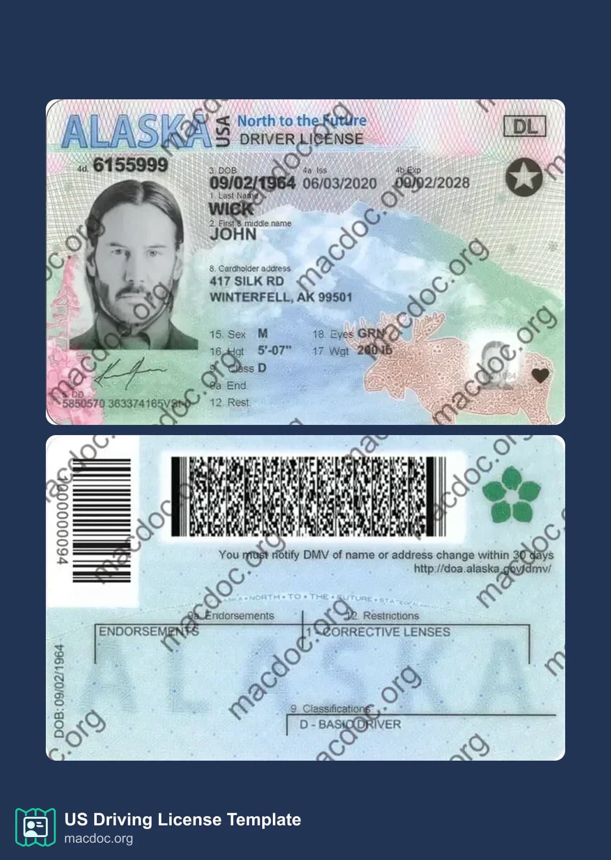 Alaska Driver License Template – Editable PSD Mockup