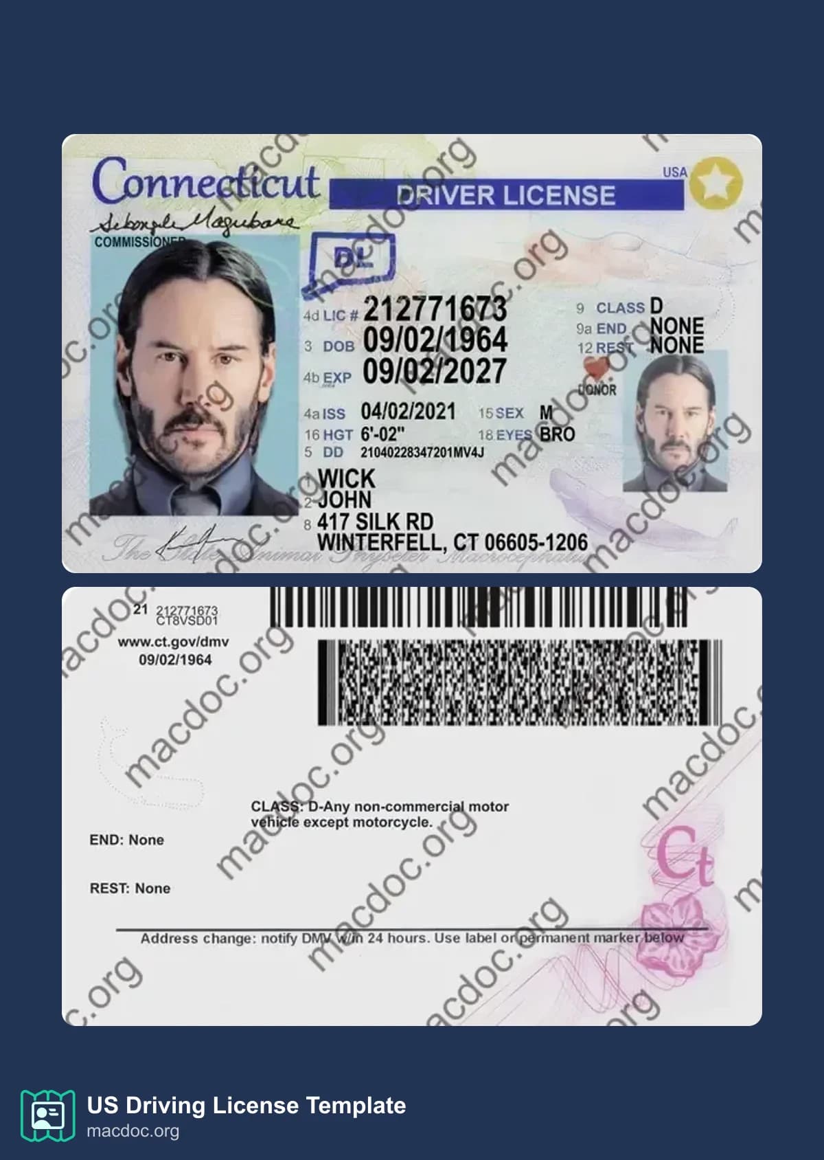 Connecticut Driver License Template – Editable PSD Mockup