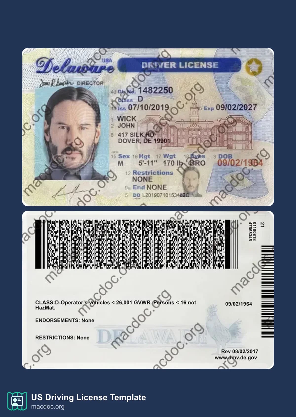 Delaware Driver License in PSD Format