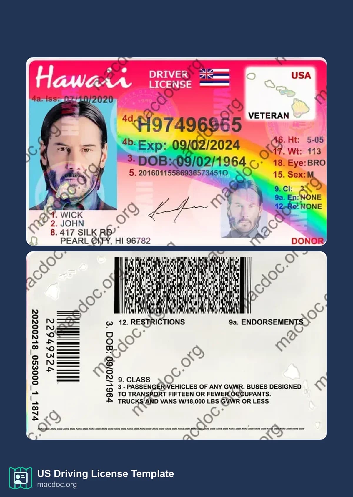 Hawaii Driver License in PSD Format