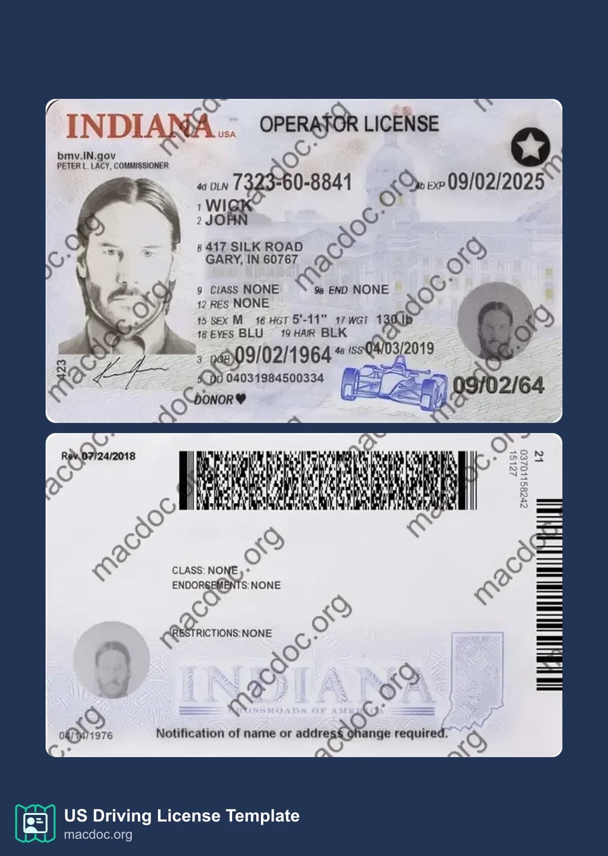 Indiana Driver License in PSD Format