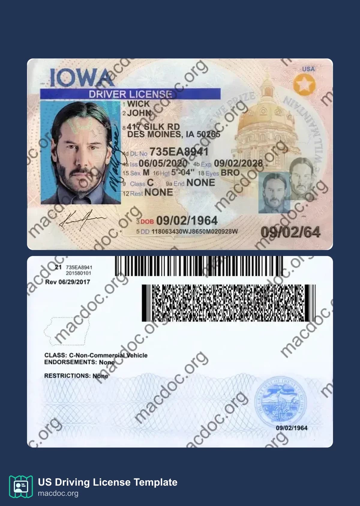 Iowa Driver License download example in PSD format (2025– present)