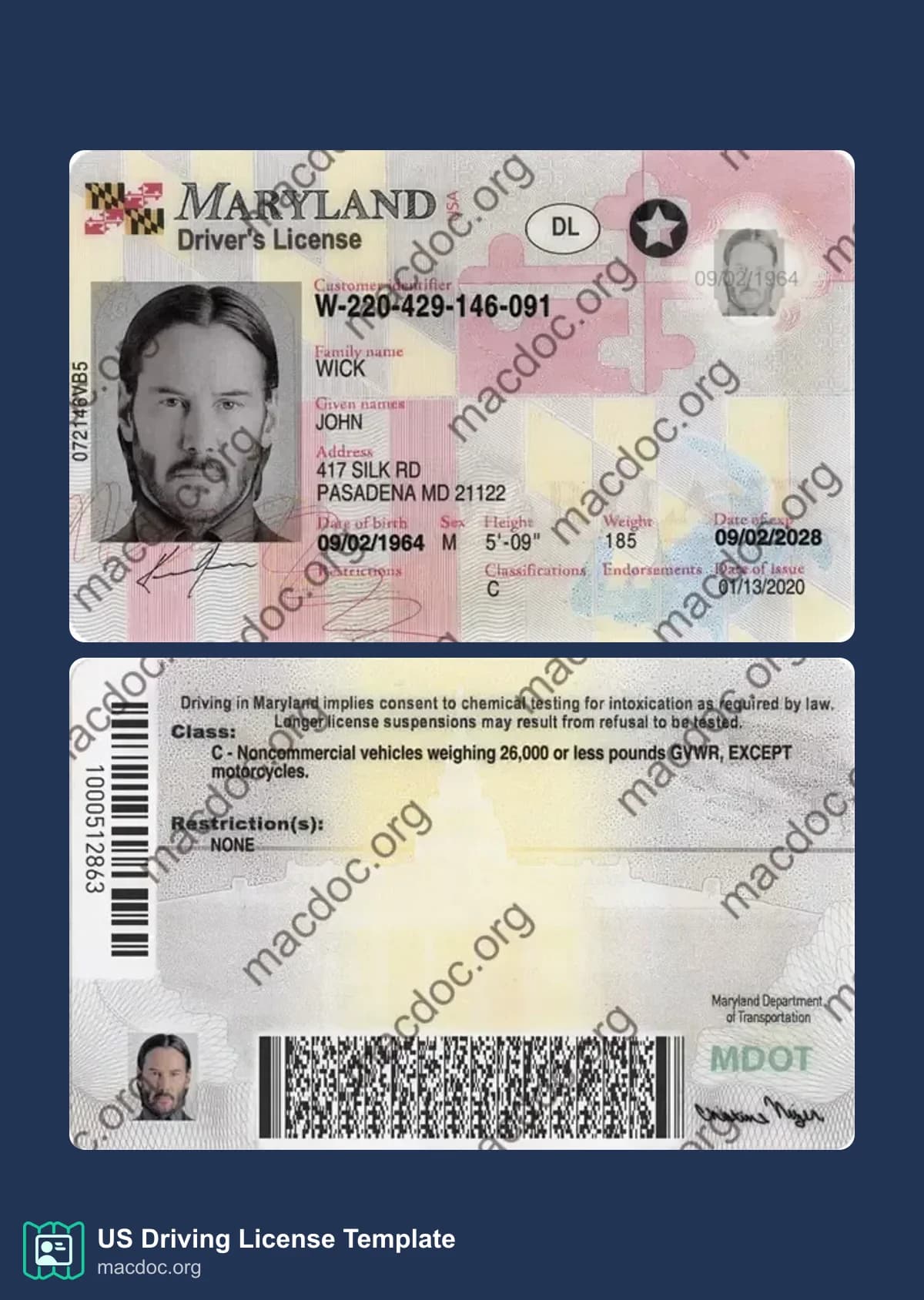 Maryland Driver License Template – Editable PSD Mockup
