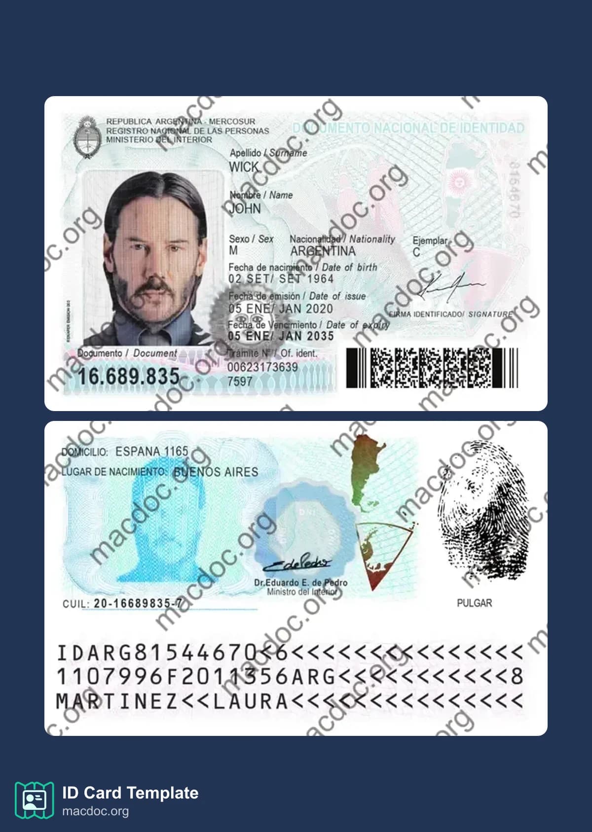 Argentina ID Card Template - Editable PSD Mockup