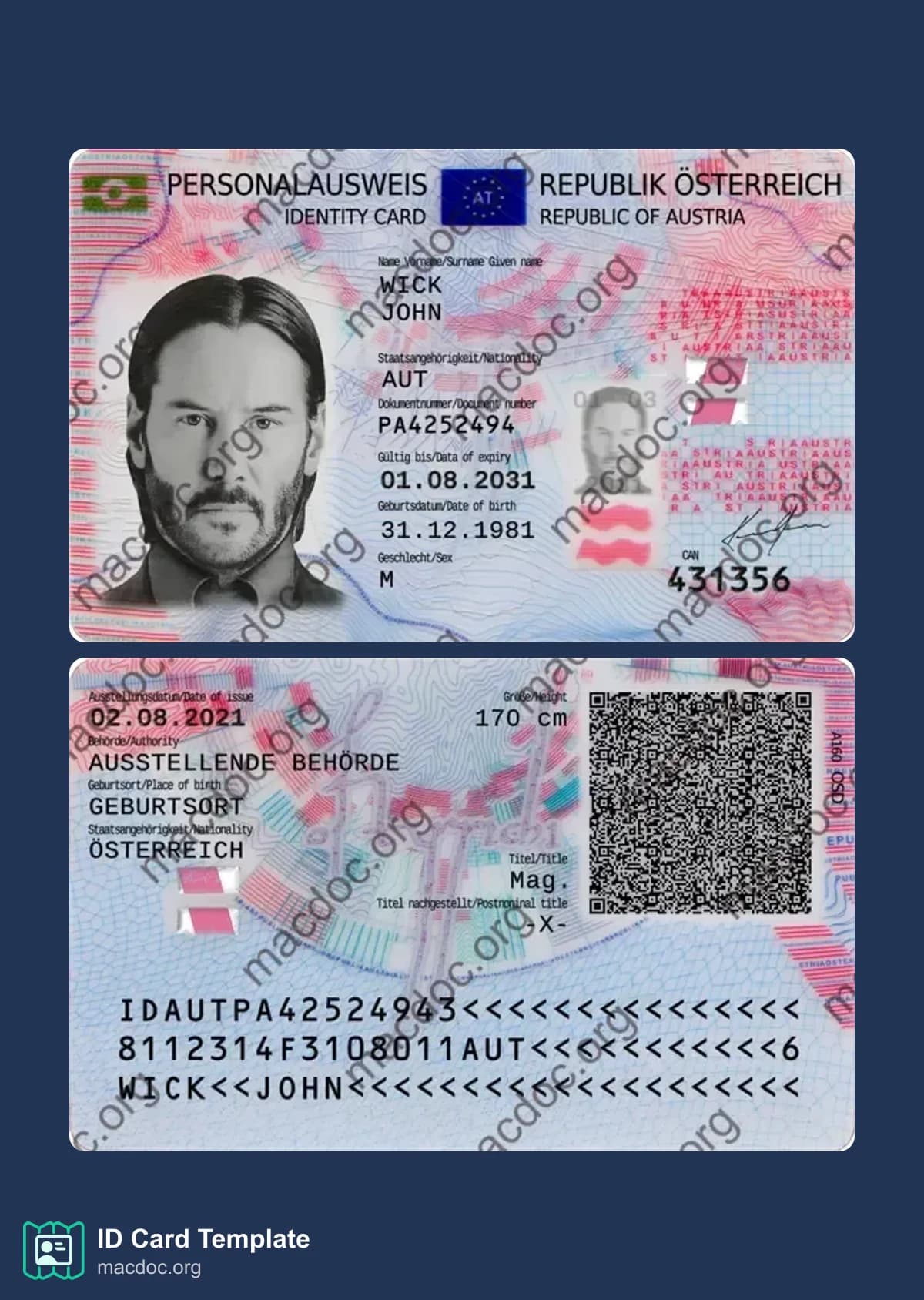 Austria ID Card in PSD Format