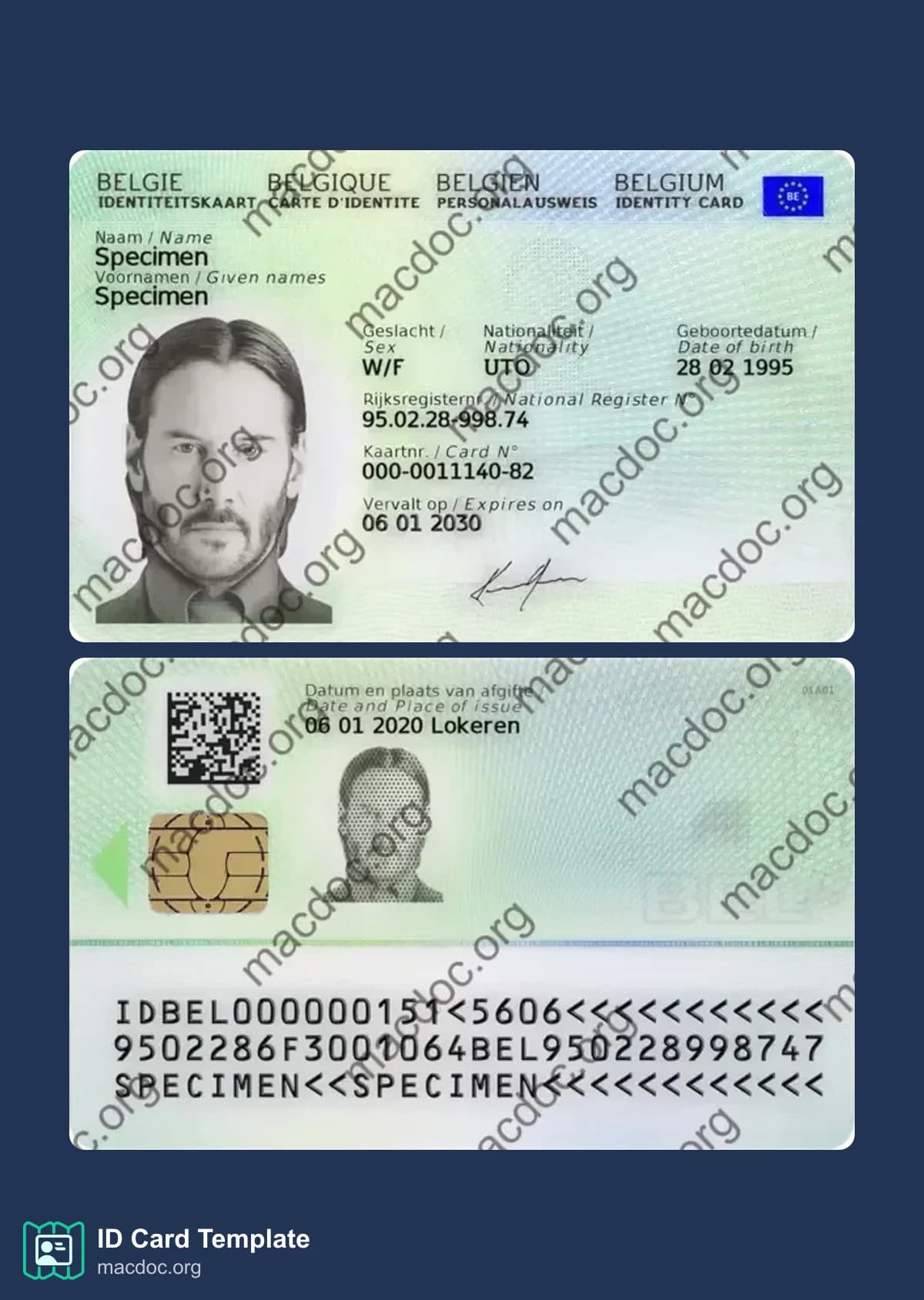 Belgium ID Card Template Editable Open Layer File