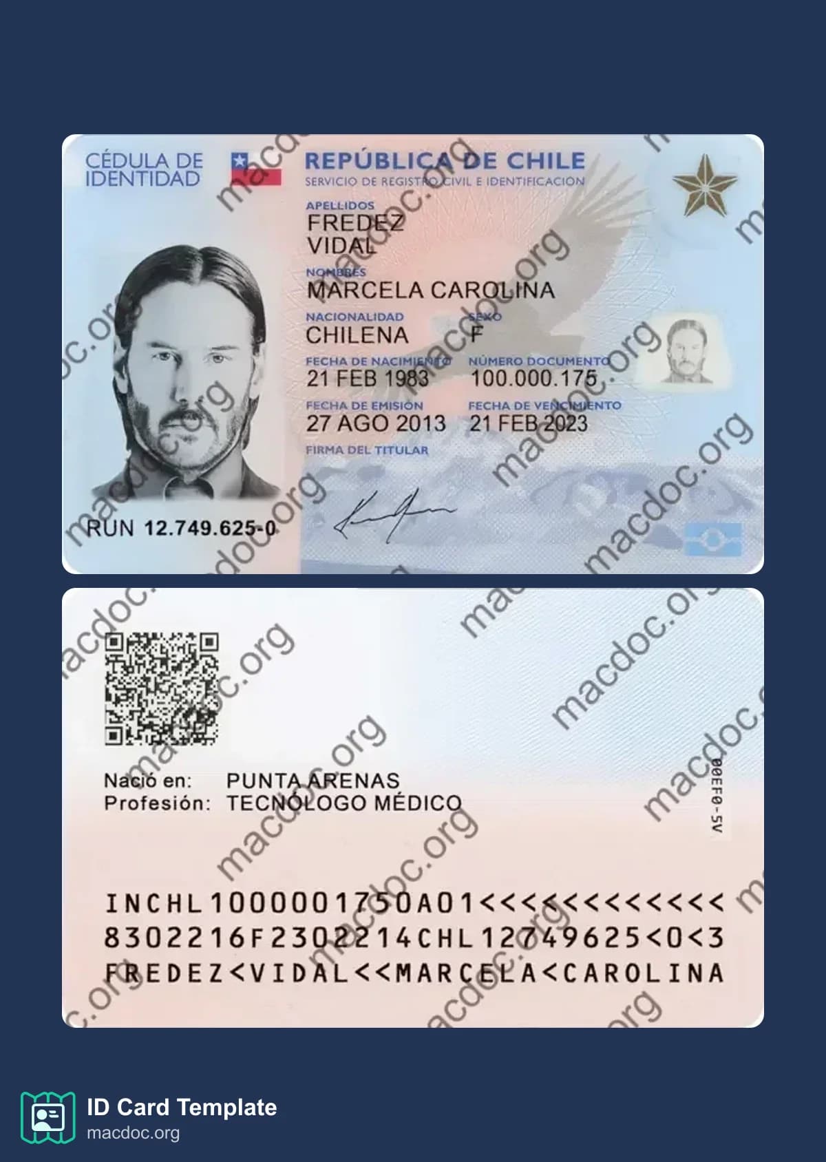 Chile ID Card Template – Editable PSD Mockup
