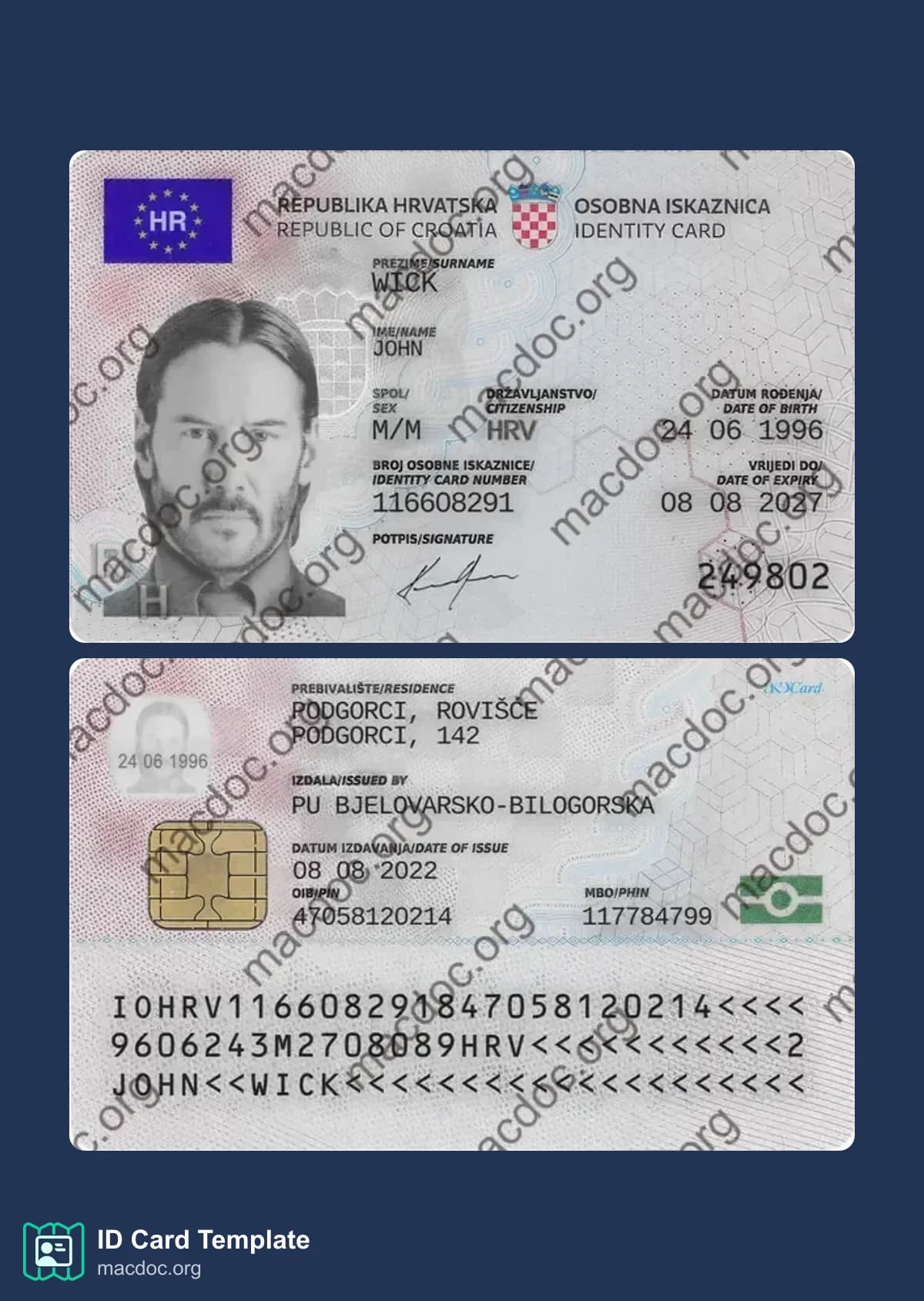 Croatia ID Card Fully Editable PSD Template