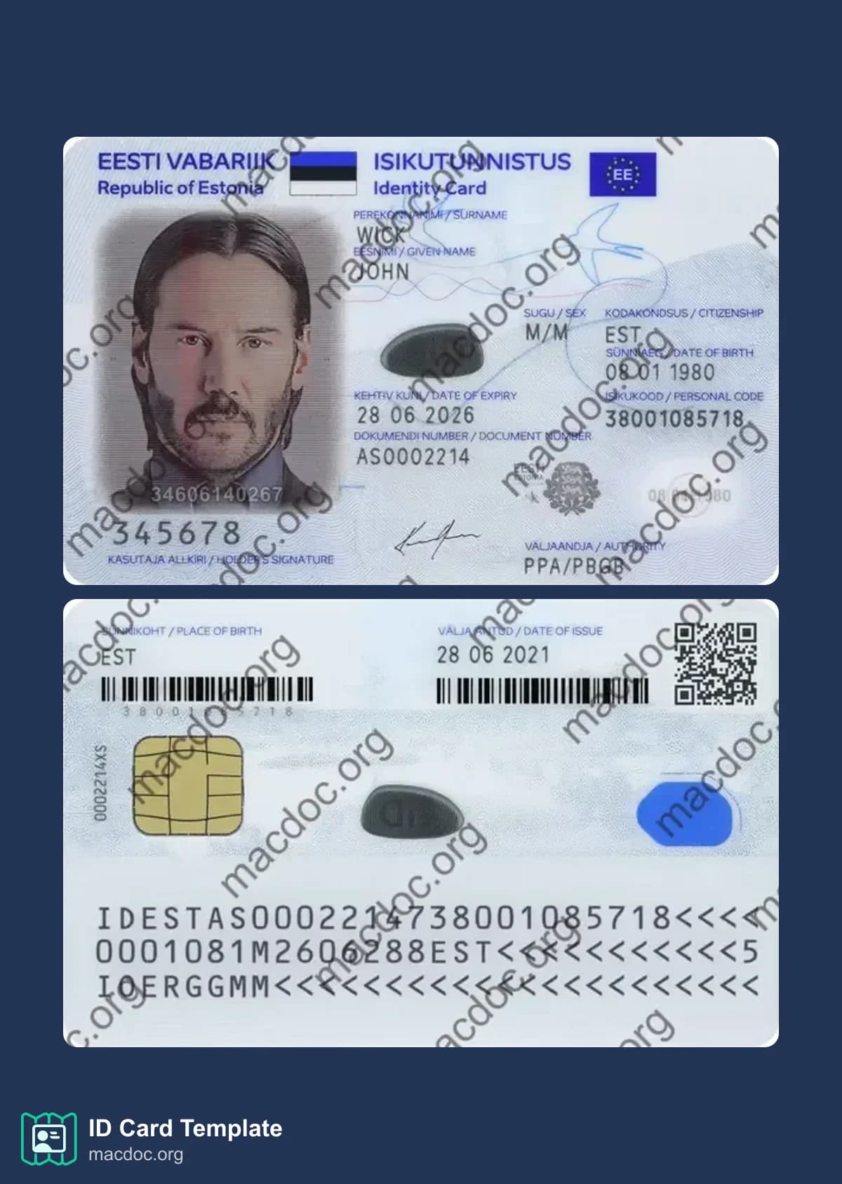 Estonia ID Card download PSD example, completely editable