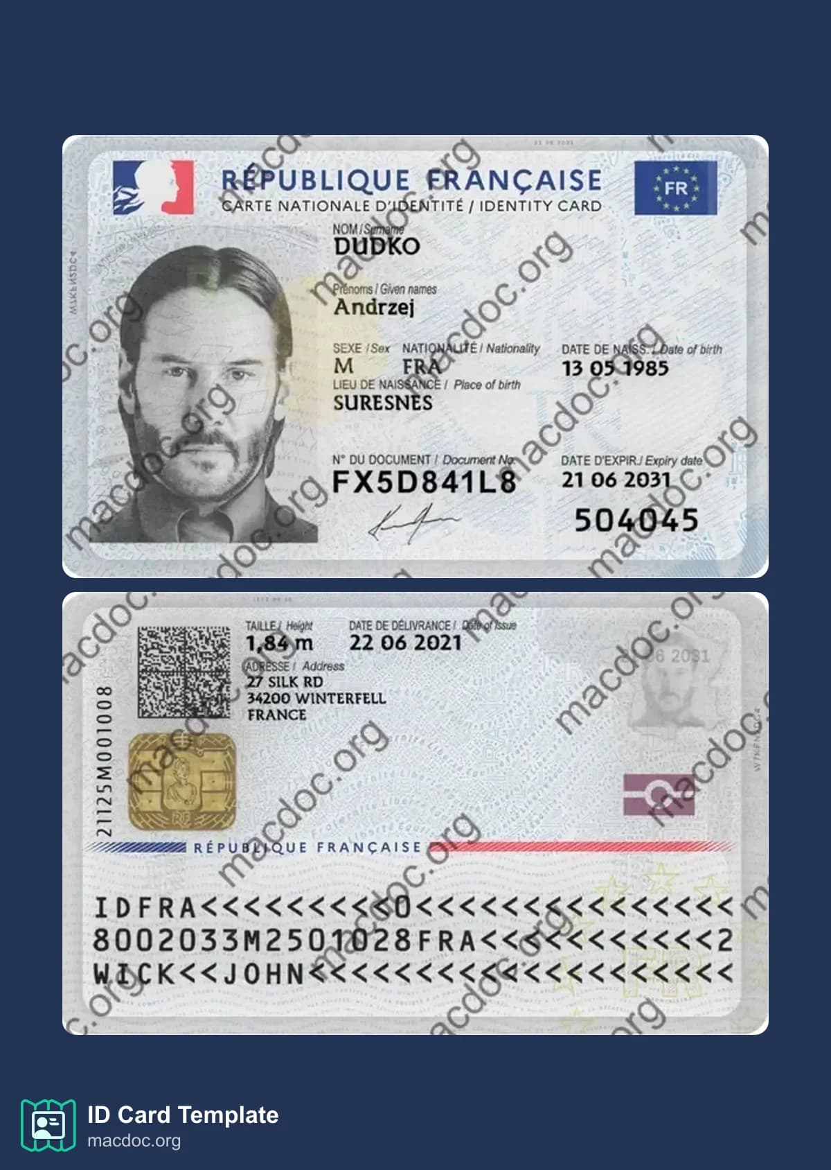 France ID Card template in PSD format (2021 – present)