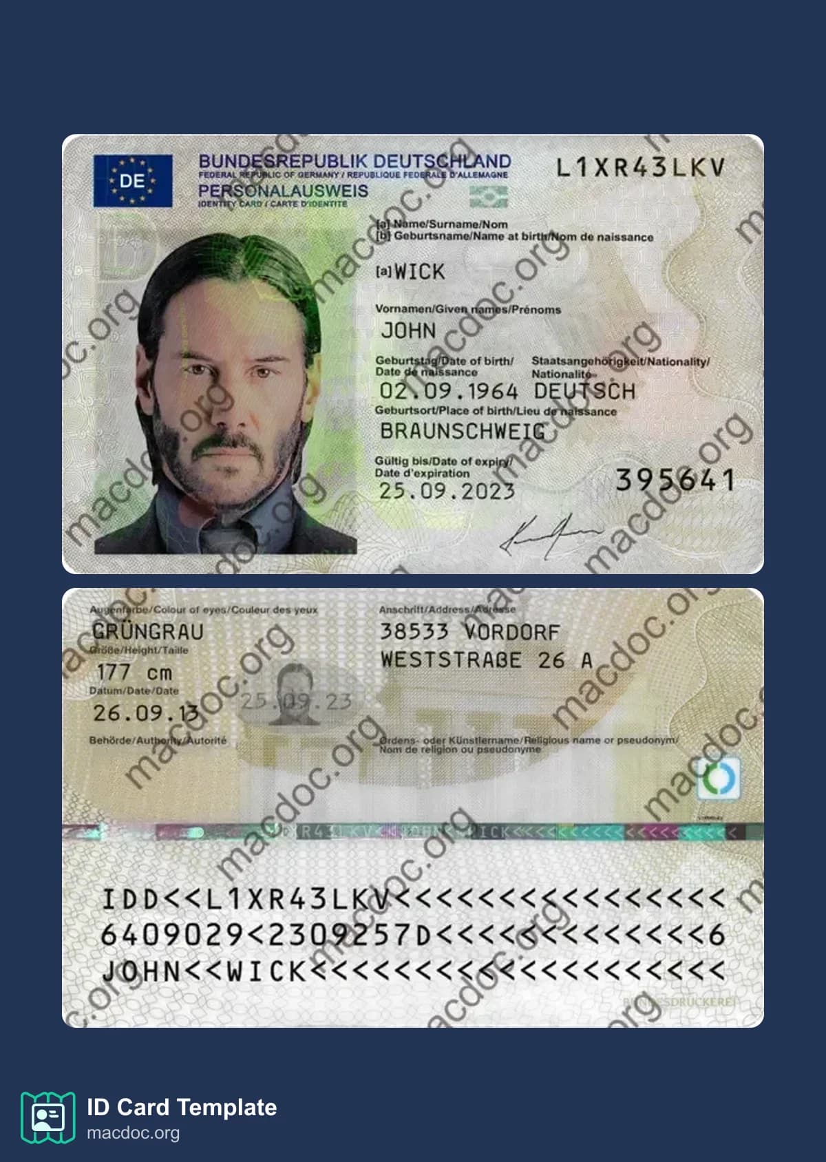 Germany ID Card template in PSD format, fully editable, with all fonts (2021 – present)