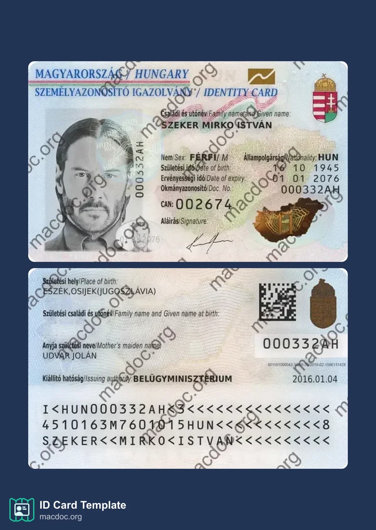 Hungary ID Card in PSD Format