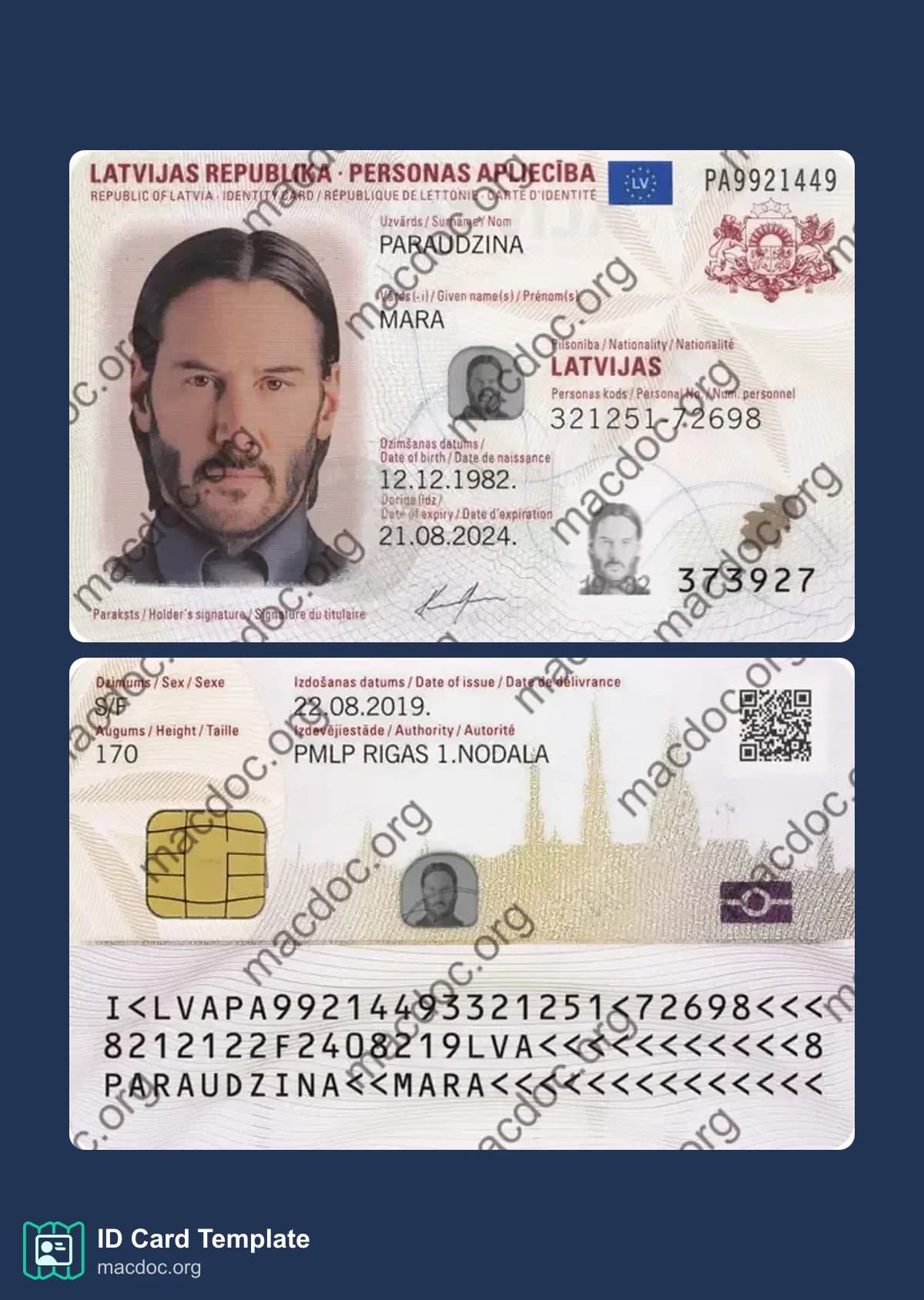 Latvia ID Card PSD template, completely editable