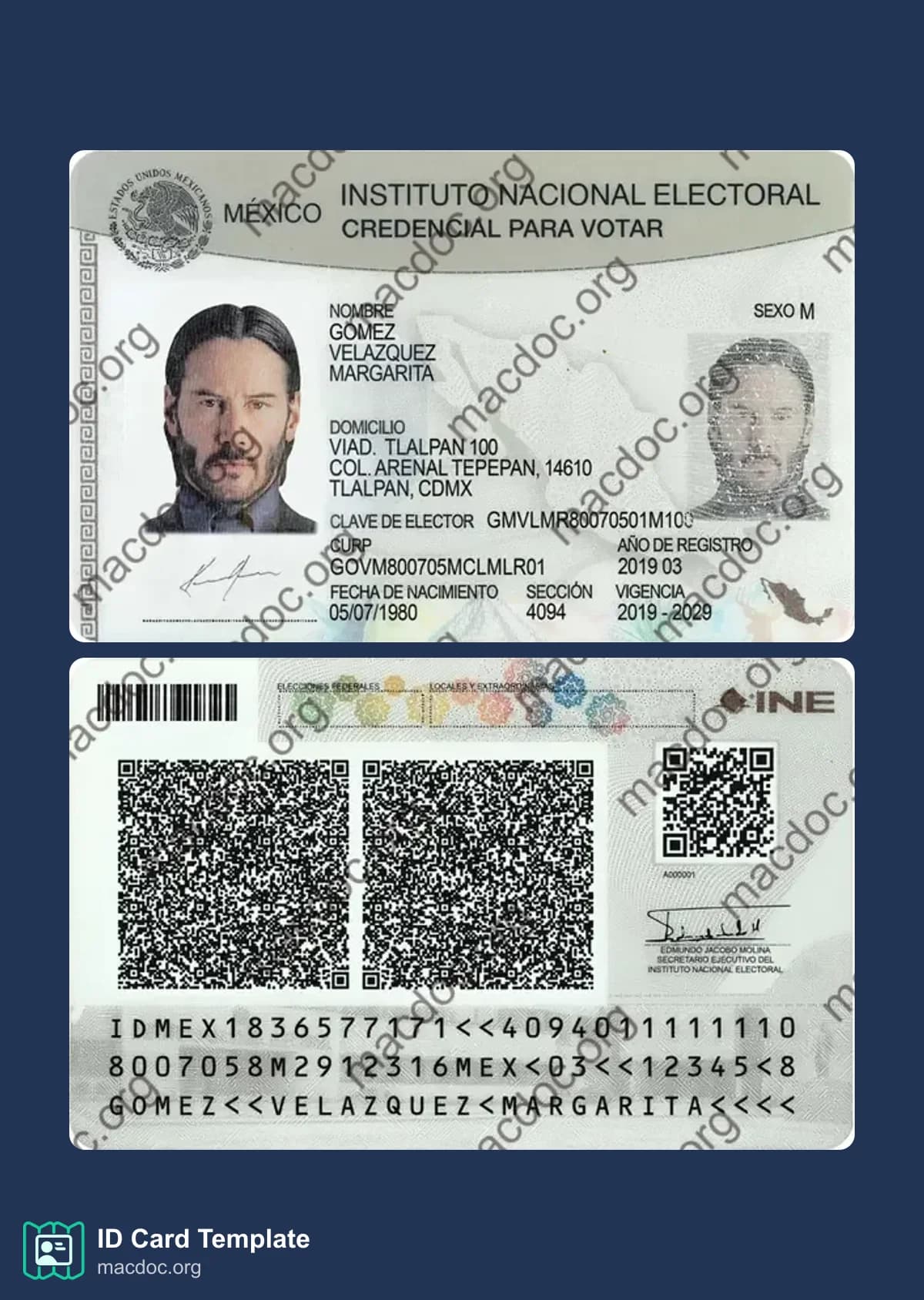 Mexico ID Card template in PSD format, fully editable