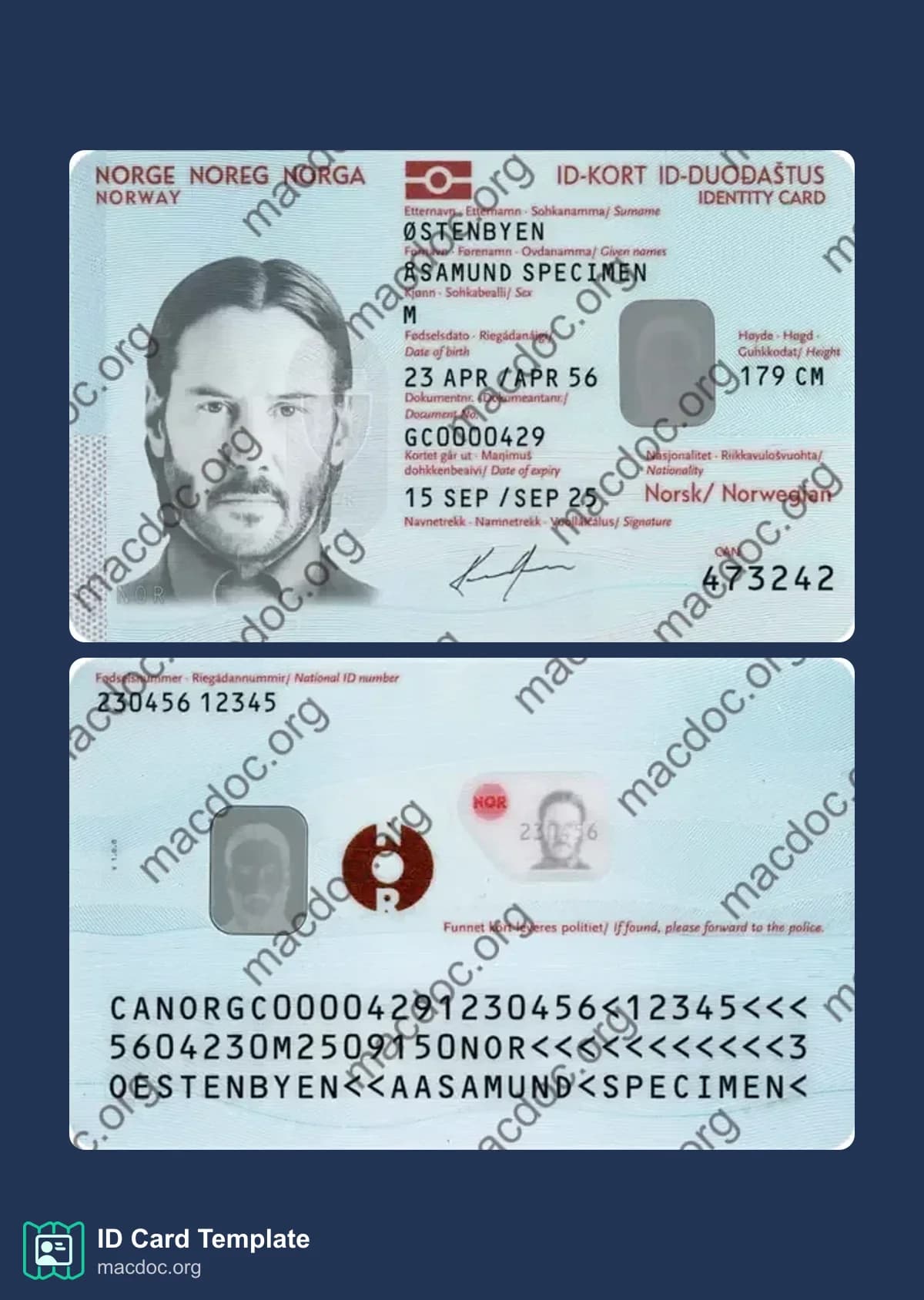 Modèle de carte d’identité de Norvège PSD | Haute qualité et modifiable