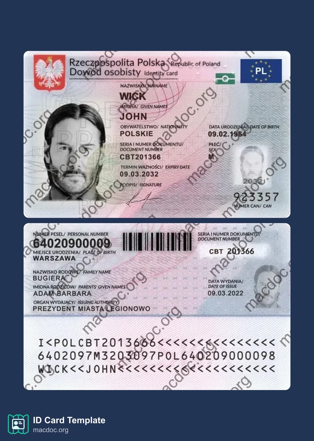 Poland ID Card template in PSD format, fully editable
