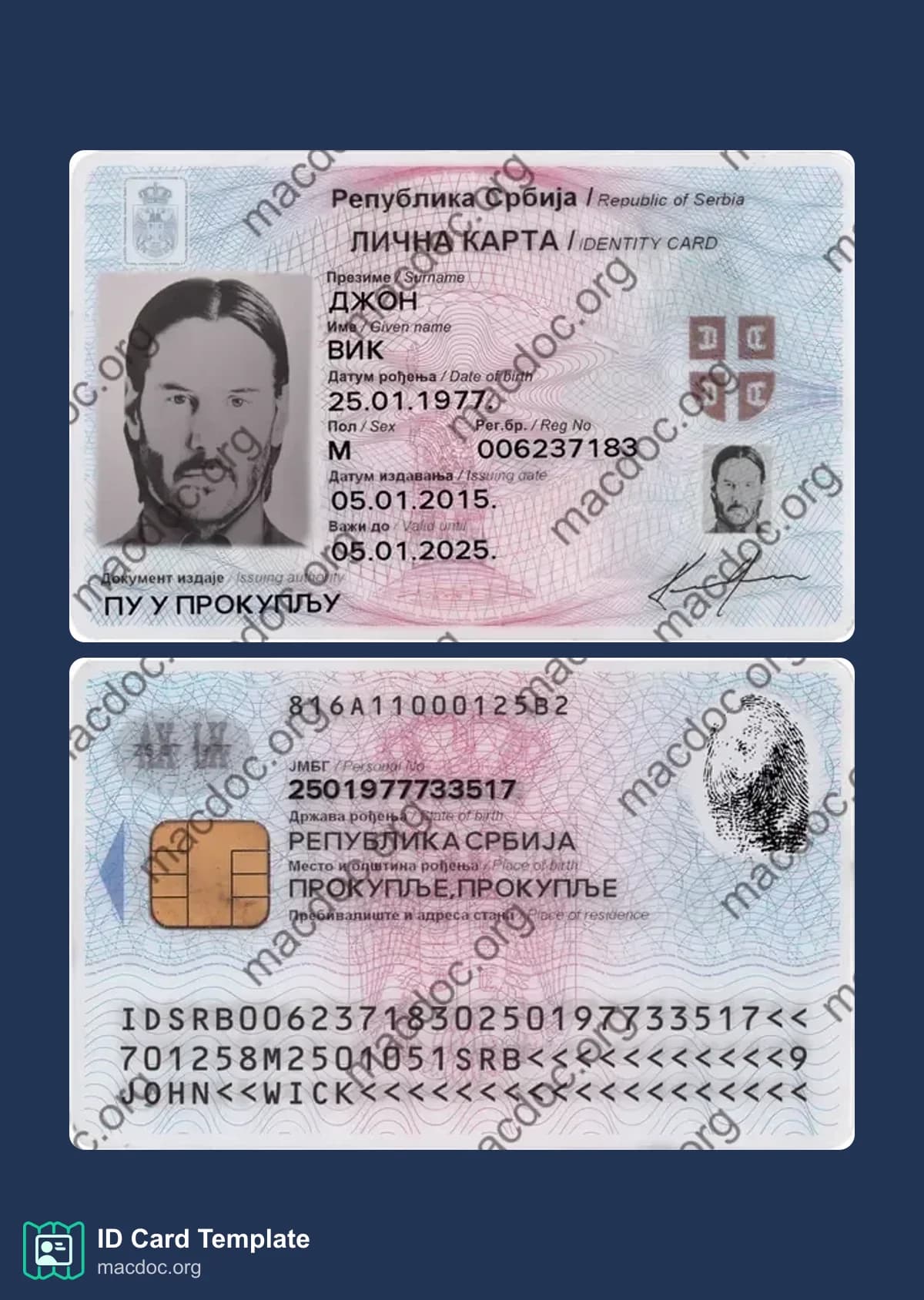 Serbia ID Card download PSD example, completely editable