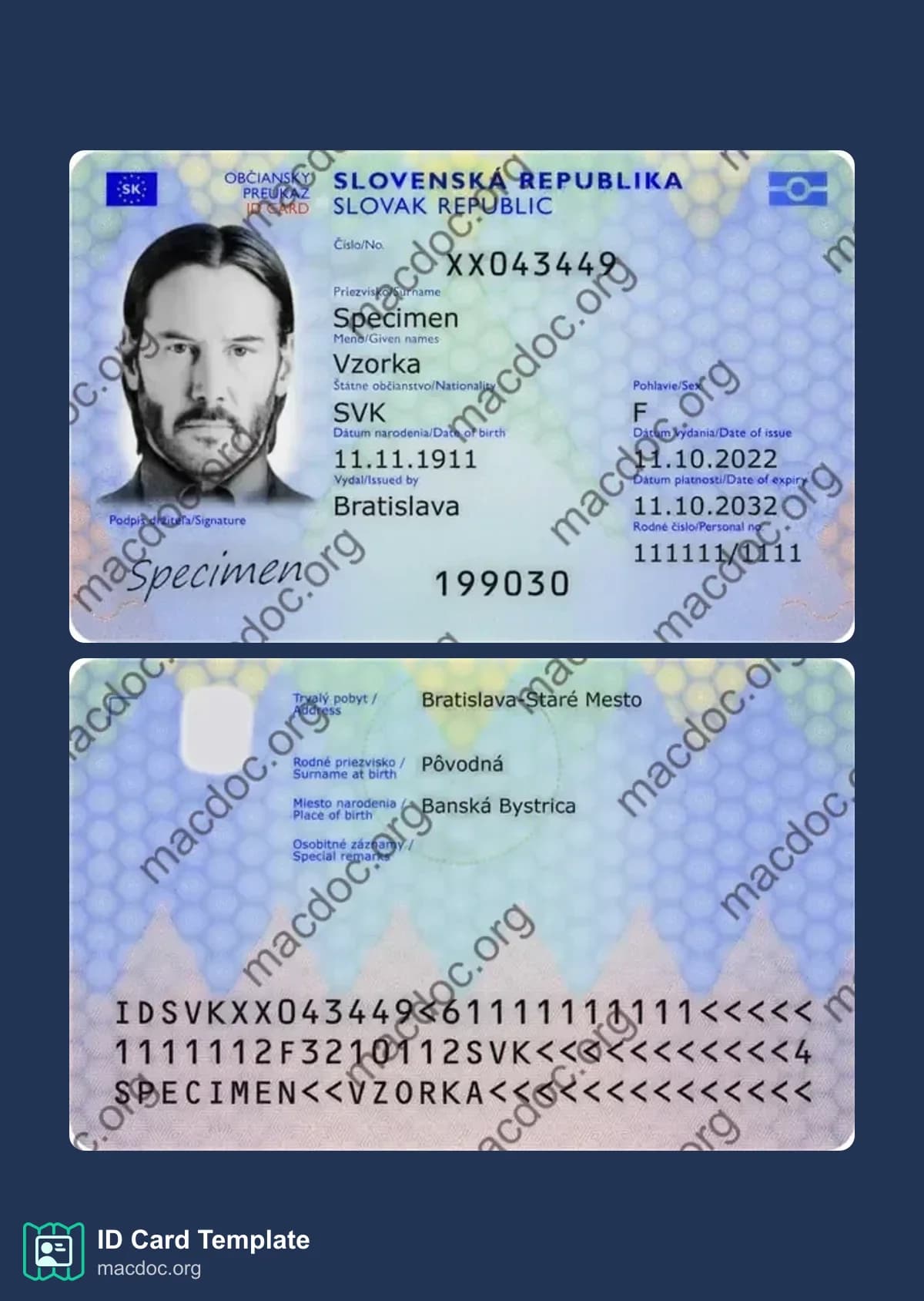 Slovakia ID Card template in PSD format, fully editable, with all fonts