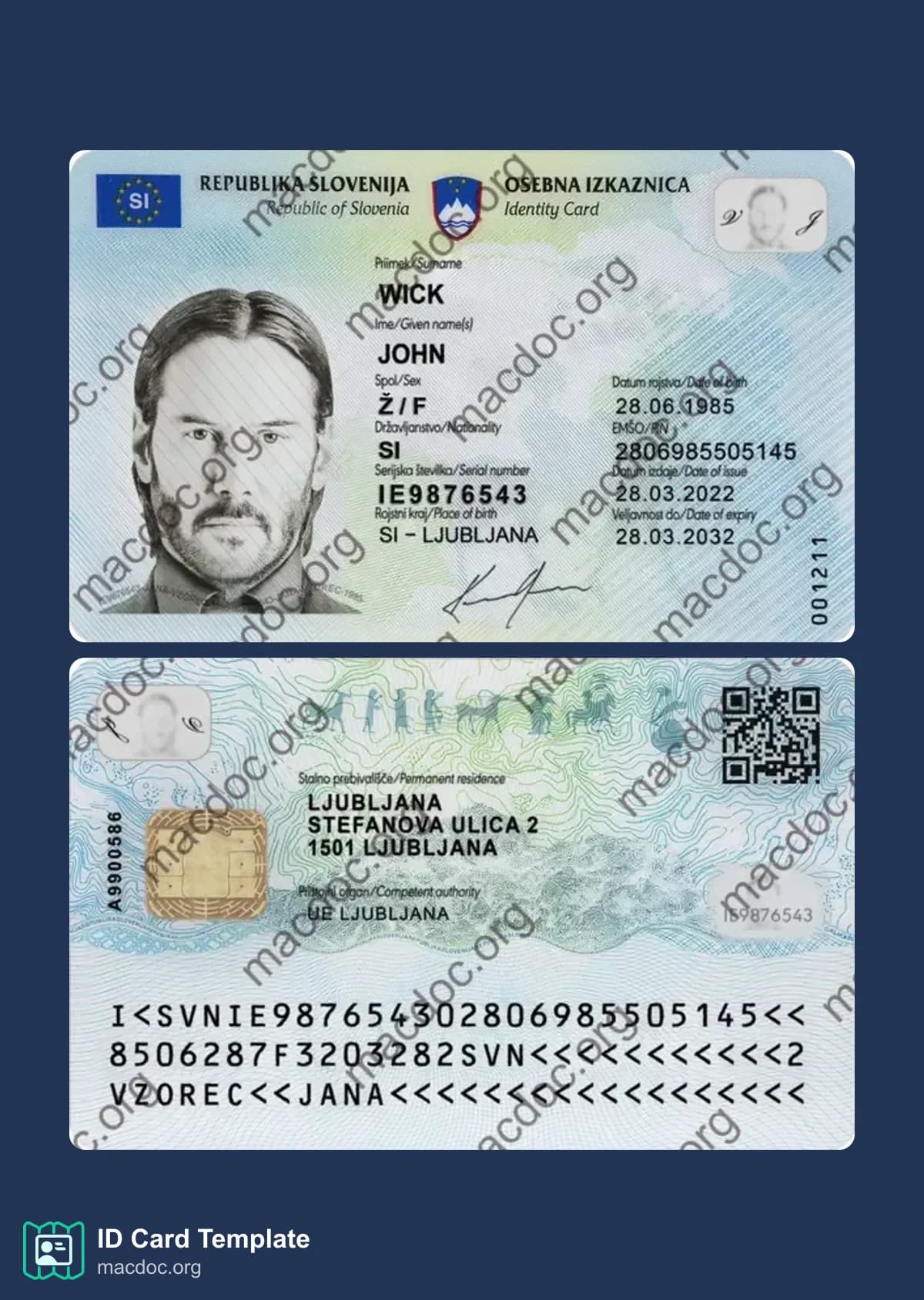 Slovenia ID Card download PSD example, completely editable