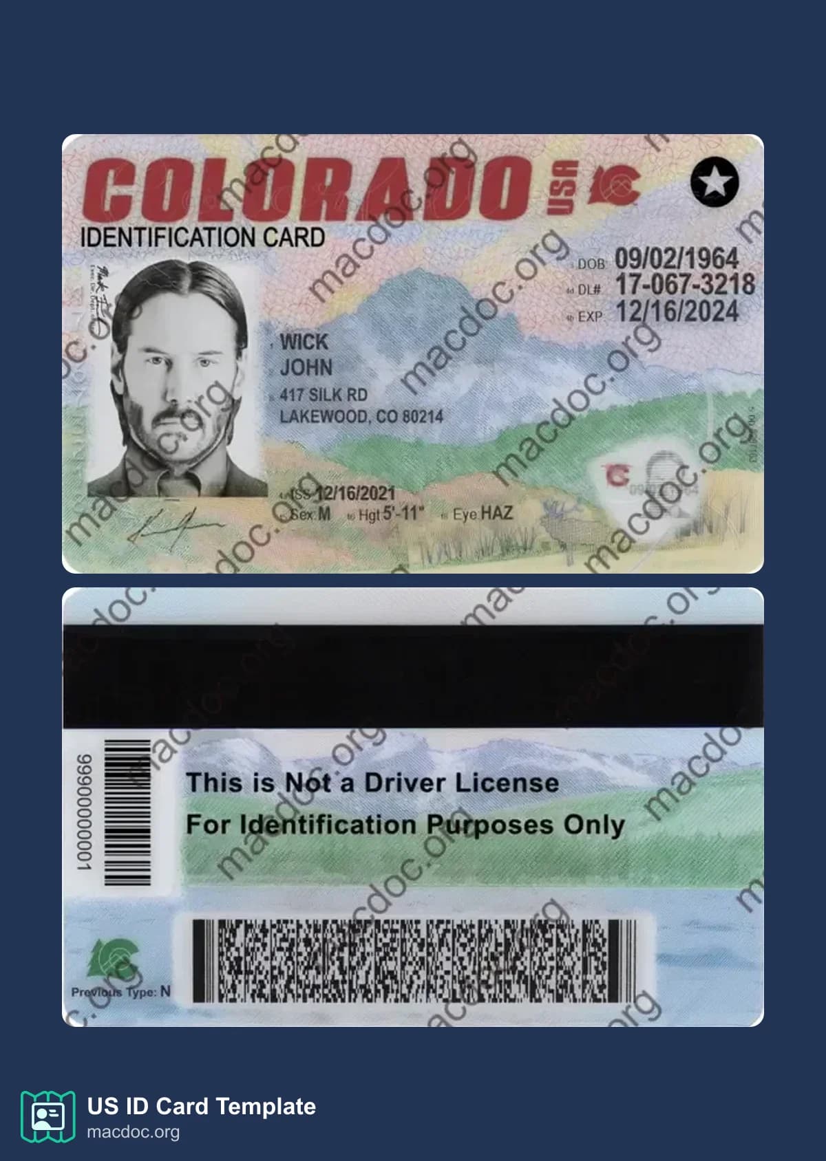 Colorado ID Card Template PSD | High-Quality & Editable