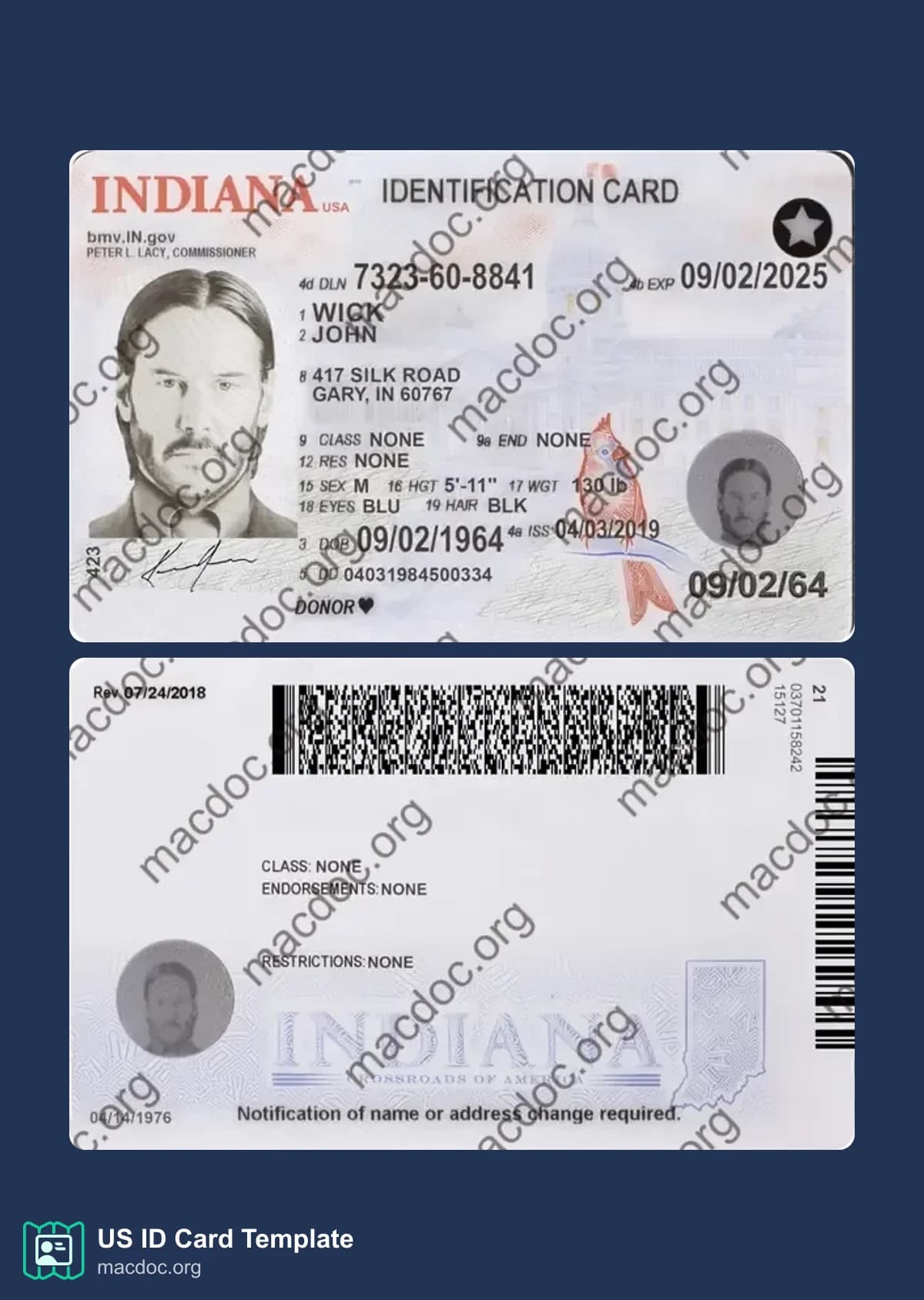 Indiana ID Card Template PSD | High-Quality & Editable