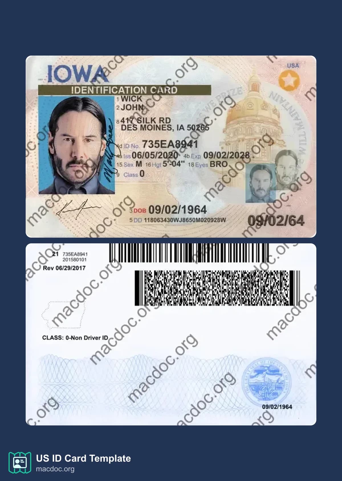 Iowa ID Card download example in PSD format (2025 – present)