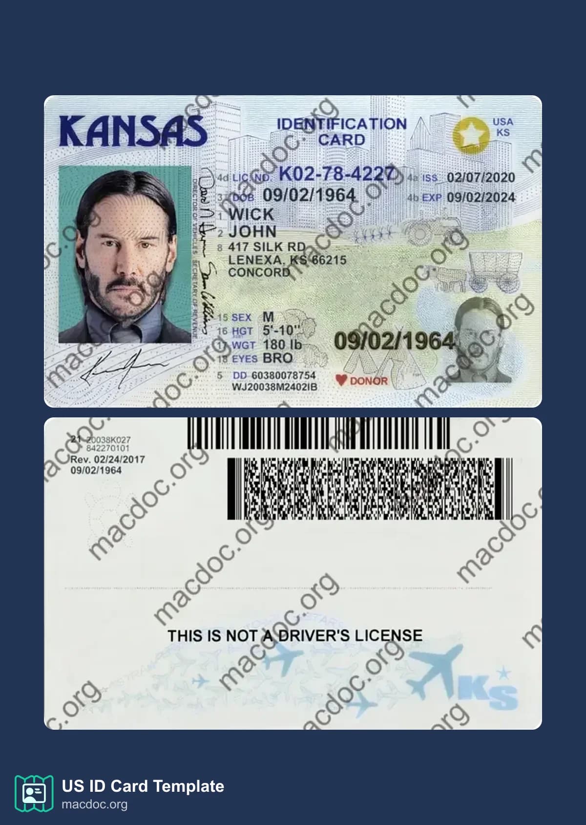 Kansas ID Card template in PSD format, fully editable (2025-present)