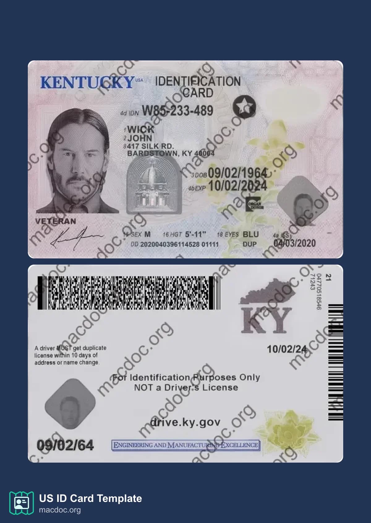 Kentucky ID Card Template – Editable PSD Mockup