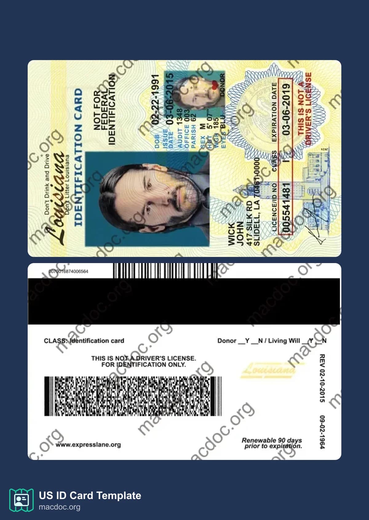 Louisiana ID Card Template PSD | High-Quality & Editable