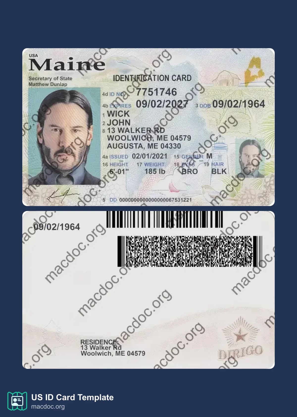 Maine ID Card Templates in Fully Editable PSD Format