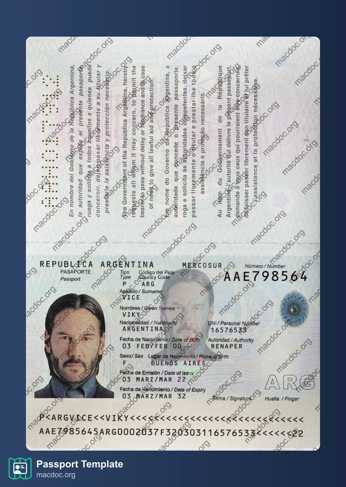 Argentina Passport Download example in PSD Format