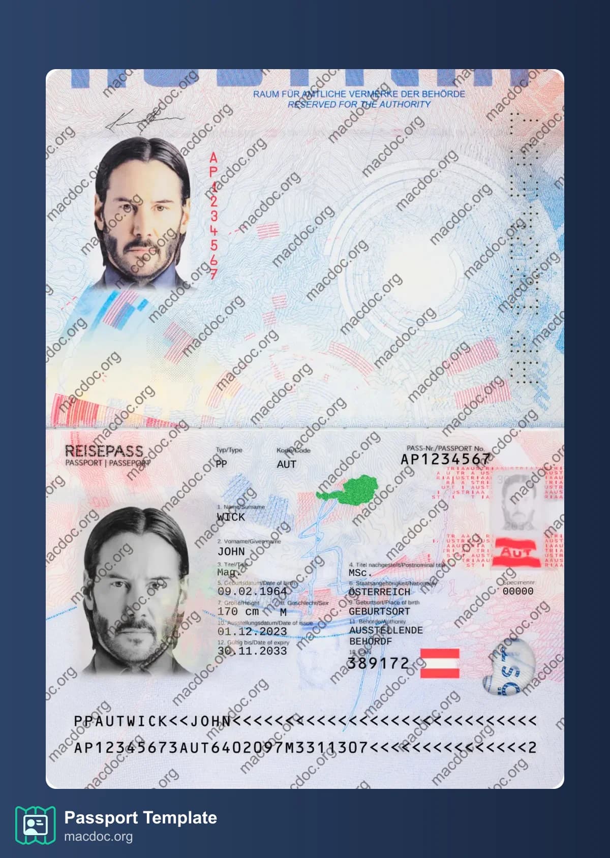 Austria Passport Template in PSD Format