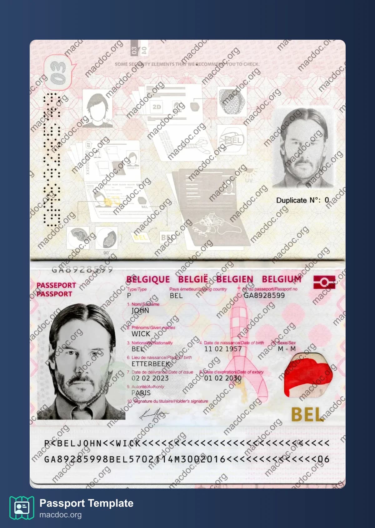 Belgium Passport Template – Editable PSD Mockup