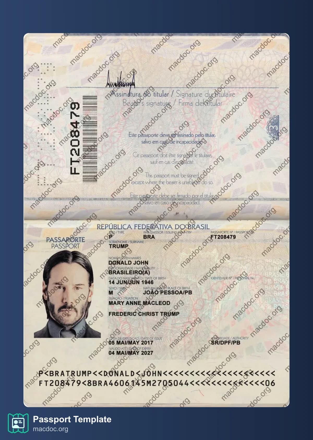 Brazil Passport template in PSD format, fully editable, with all fonts (2016 – present)