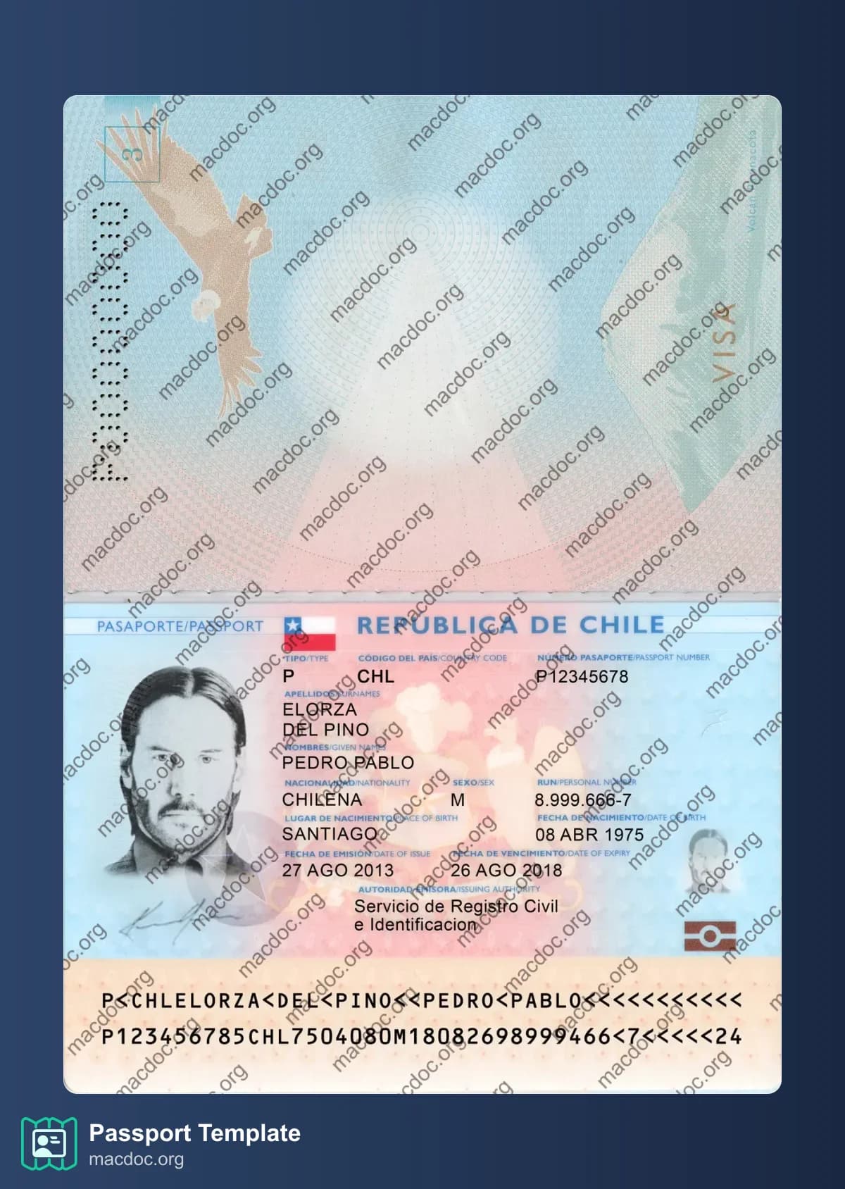 Chile Passport Template – Editable PSD Mockup