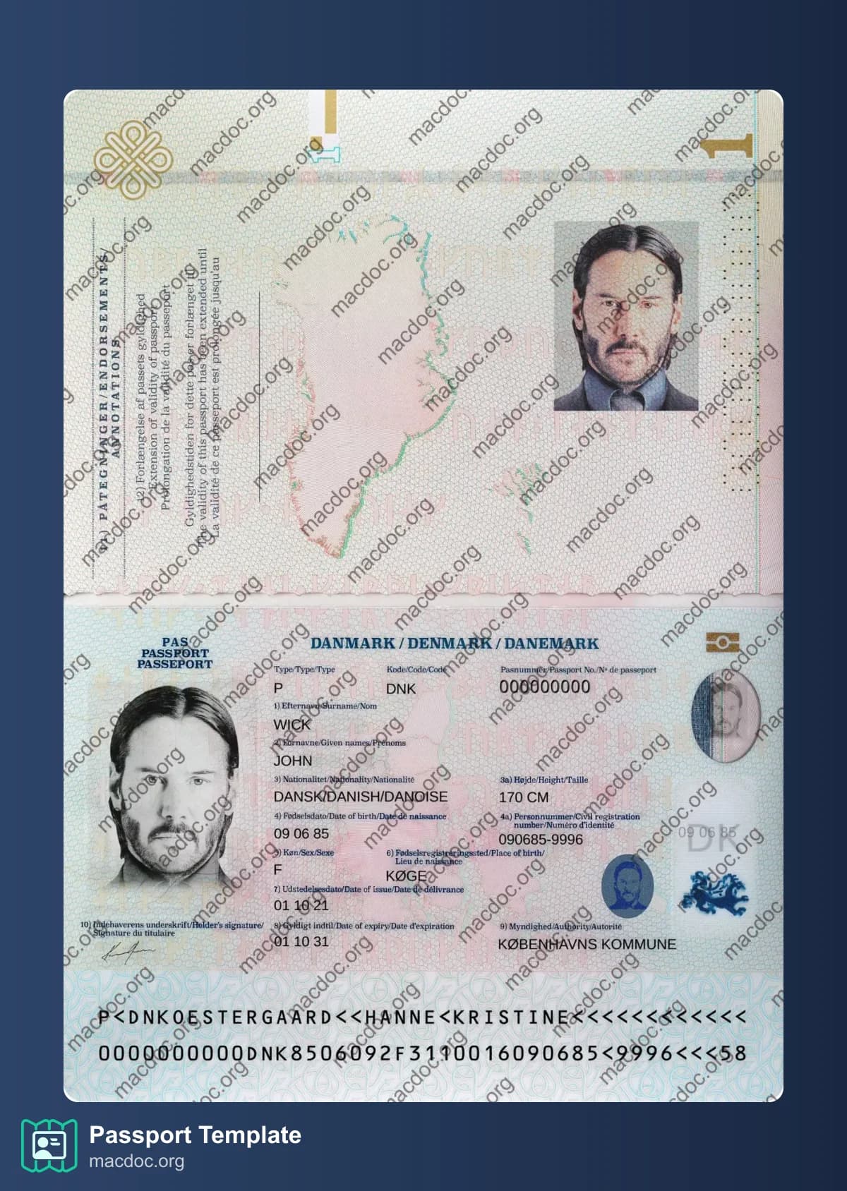 Denmark Passport template High-Quality & Editable PSD format, with all fonts