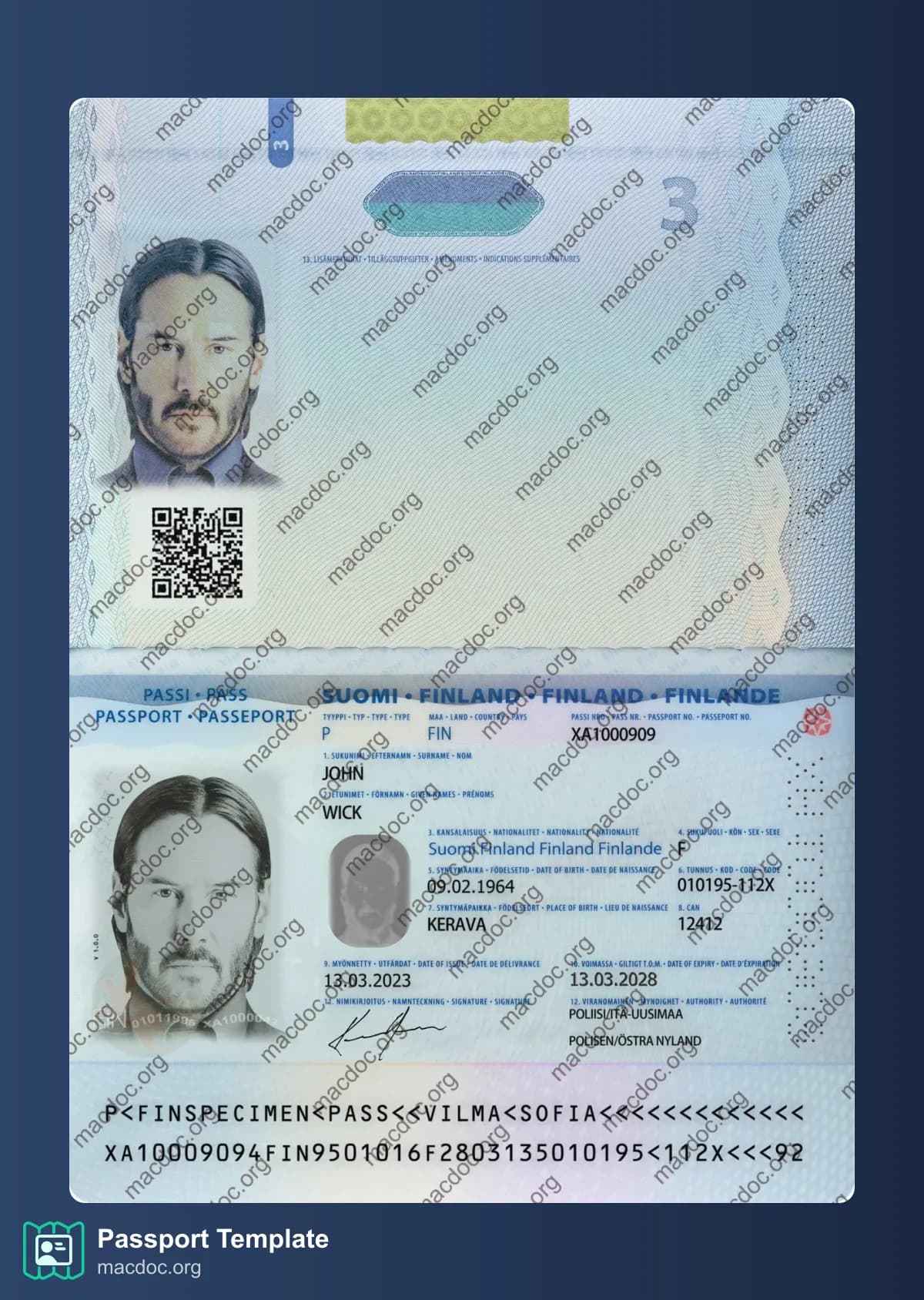 Finland Passport template High-Quality & Editable PSD format, with all fonts