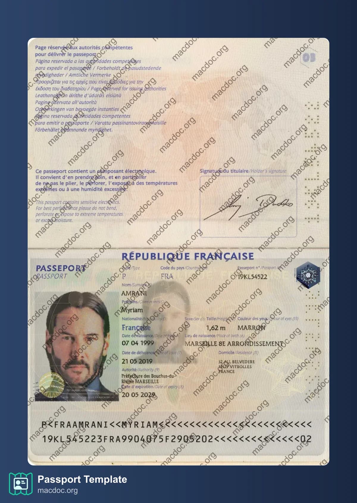 France Passport template in PSD format, fully editable, with all fonts (2006 – present)
