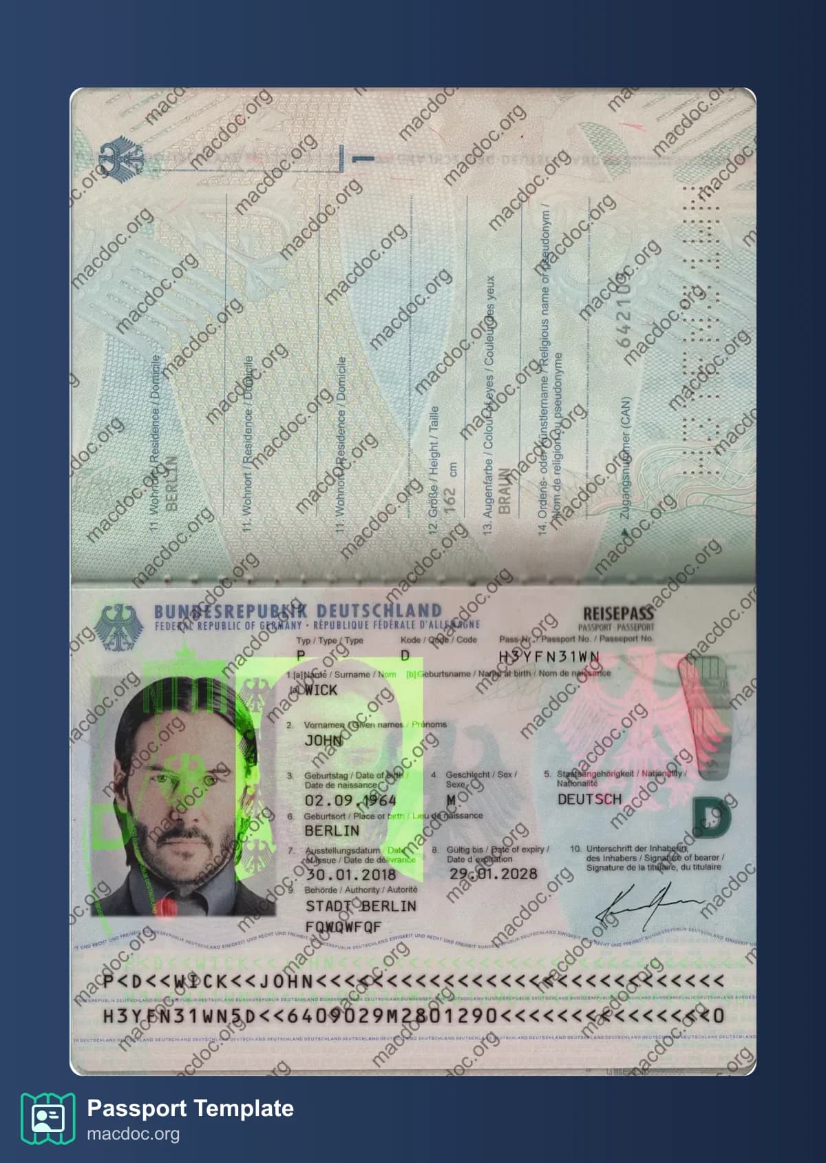 Germany Passport Template in PSD Format