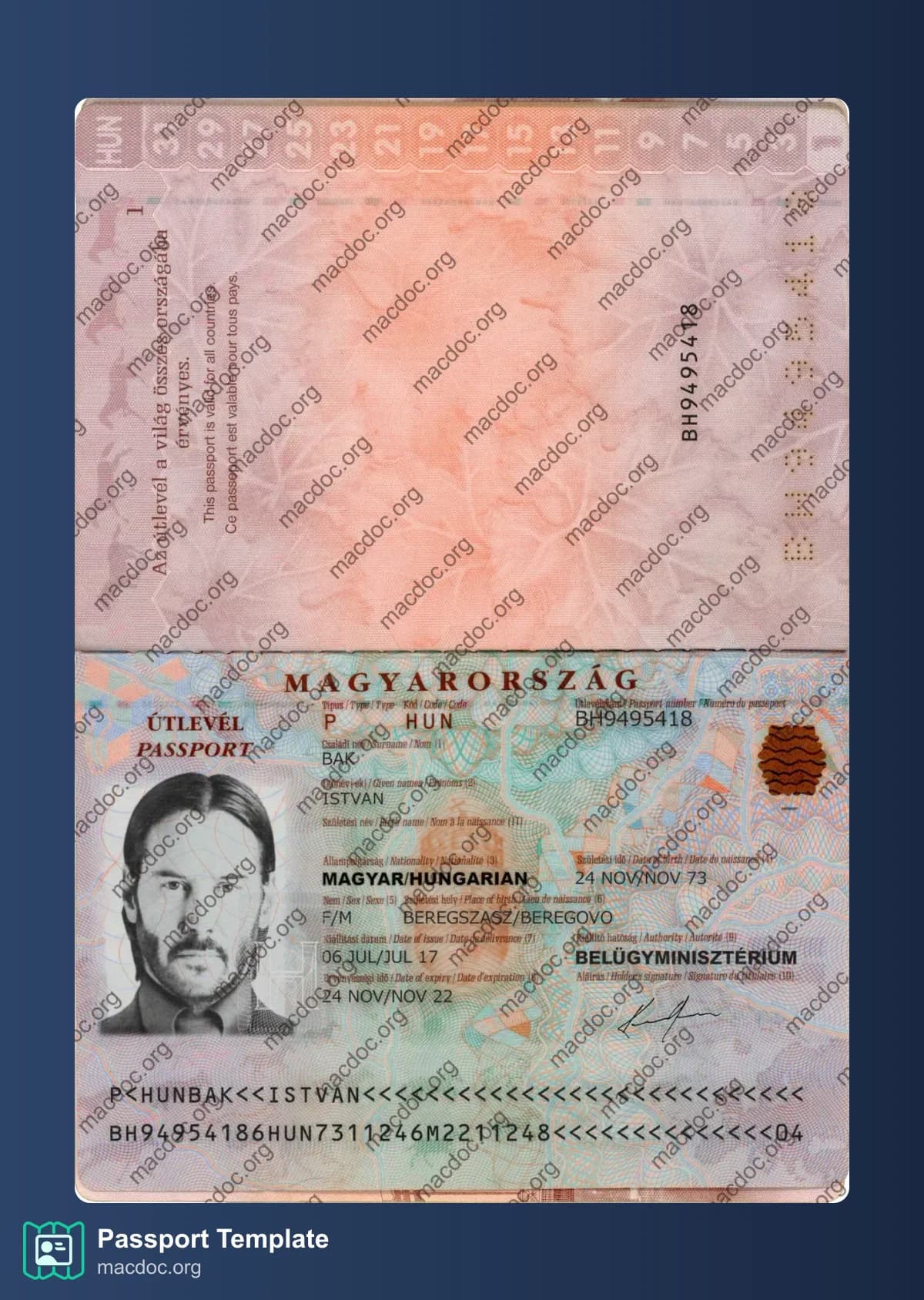 Hungary Passport template High-Quality & Editable PSD format, with all fonts