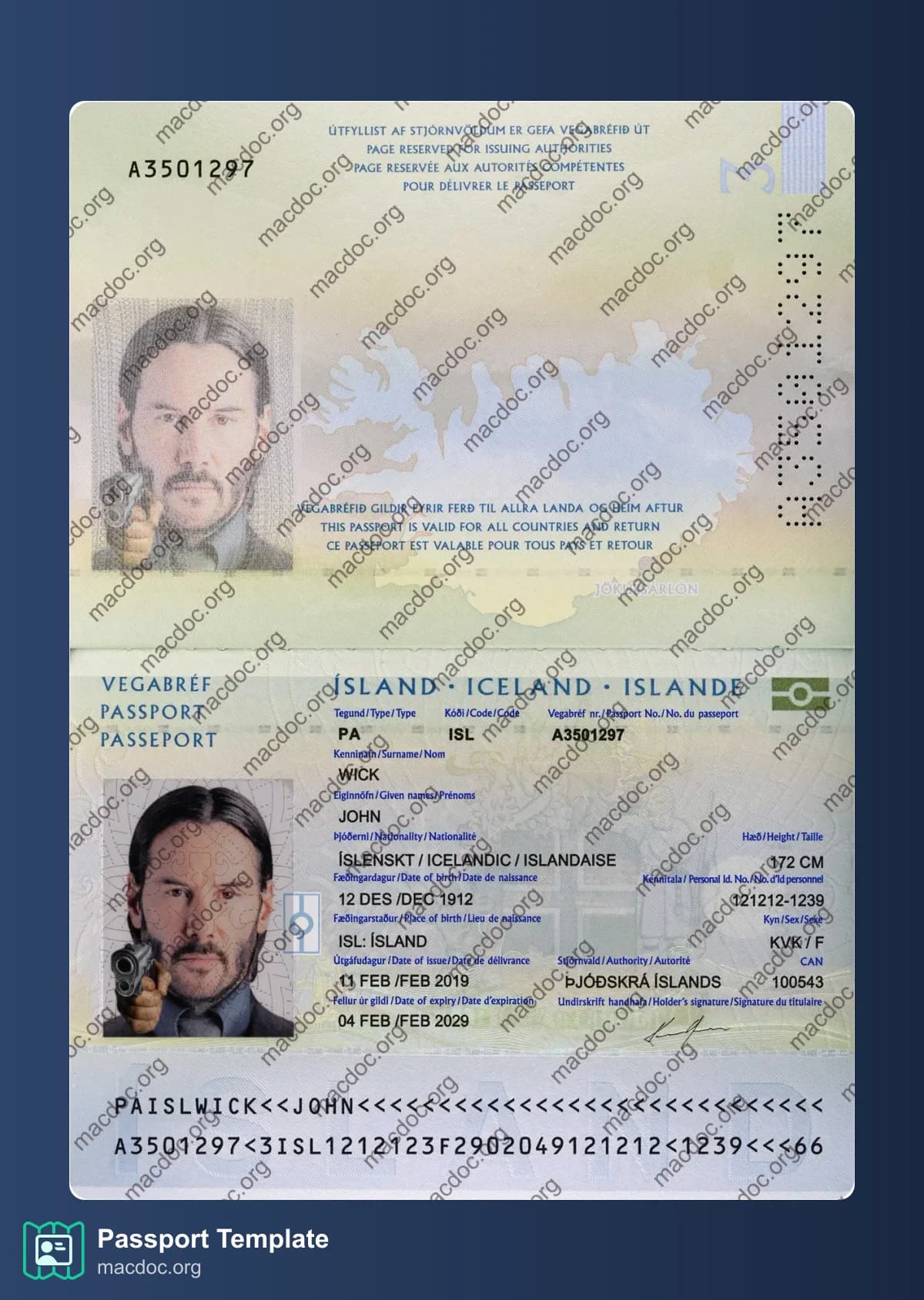 Iceland Passport Template – Editable PSD Mockup