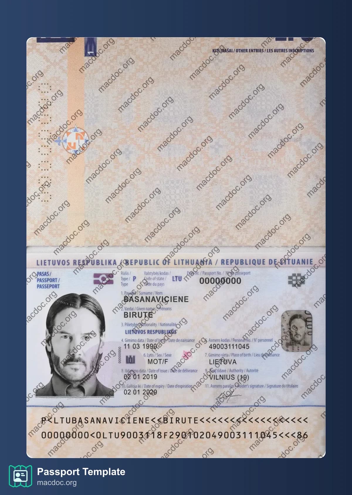Lithuania Passport Template in PSD Format