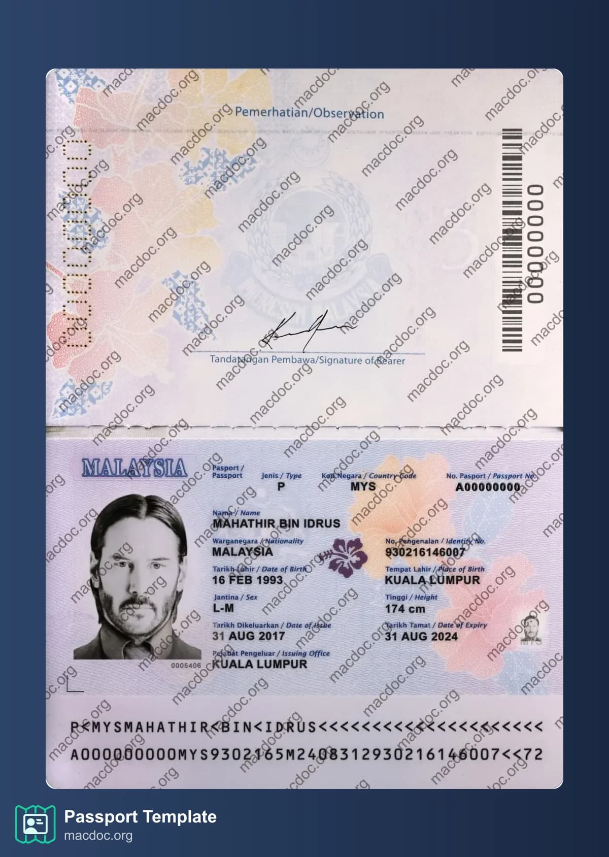 Malaysia Passport Template – Editable PSD Mockup