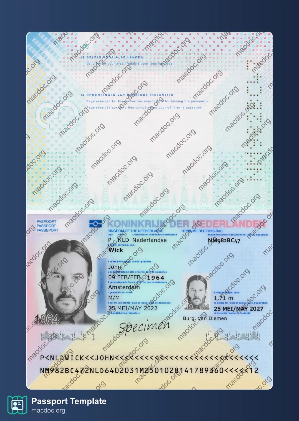 Netherlands Passport Template in PSD Format
