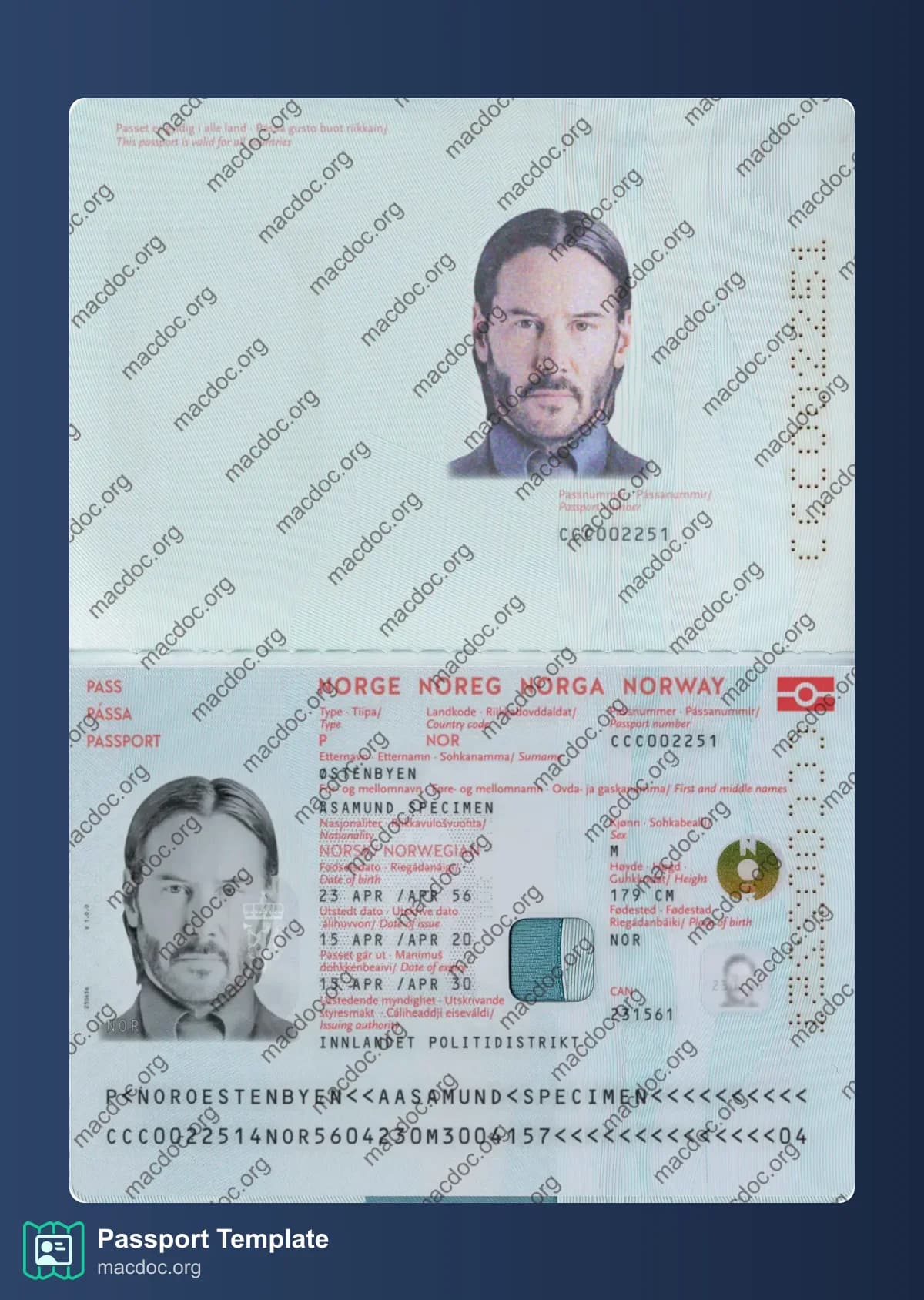Modèle de passeport norvégien PSD | Haute qualité et modifiable