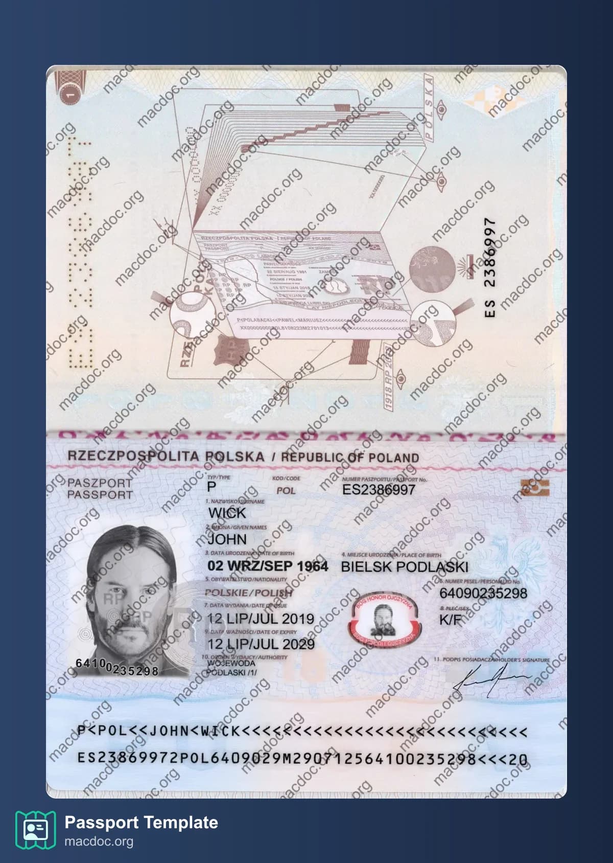 Poland Passport Template download PSD example, completely editable
