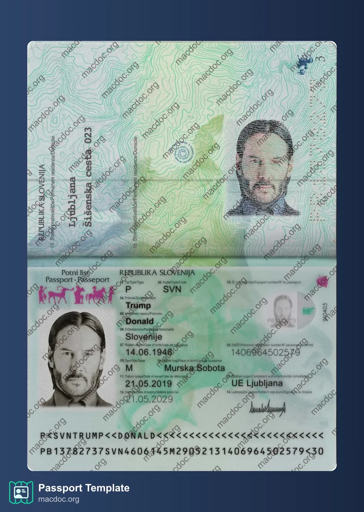 Slovenia Passport template in PSD format, fully editable, with all fonts (2021 – present)